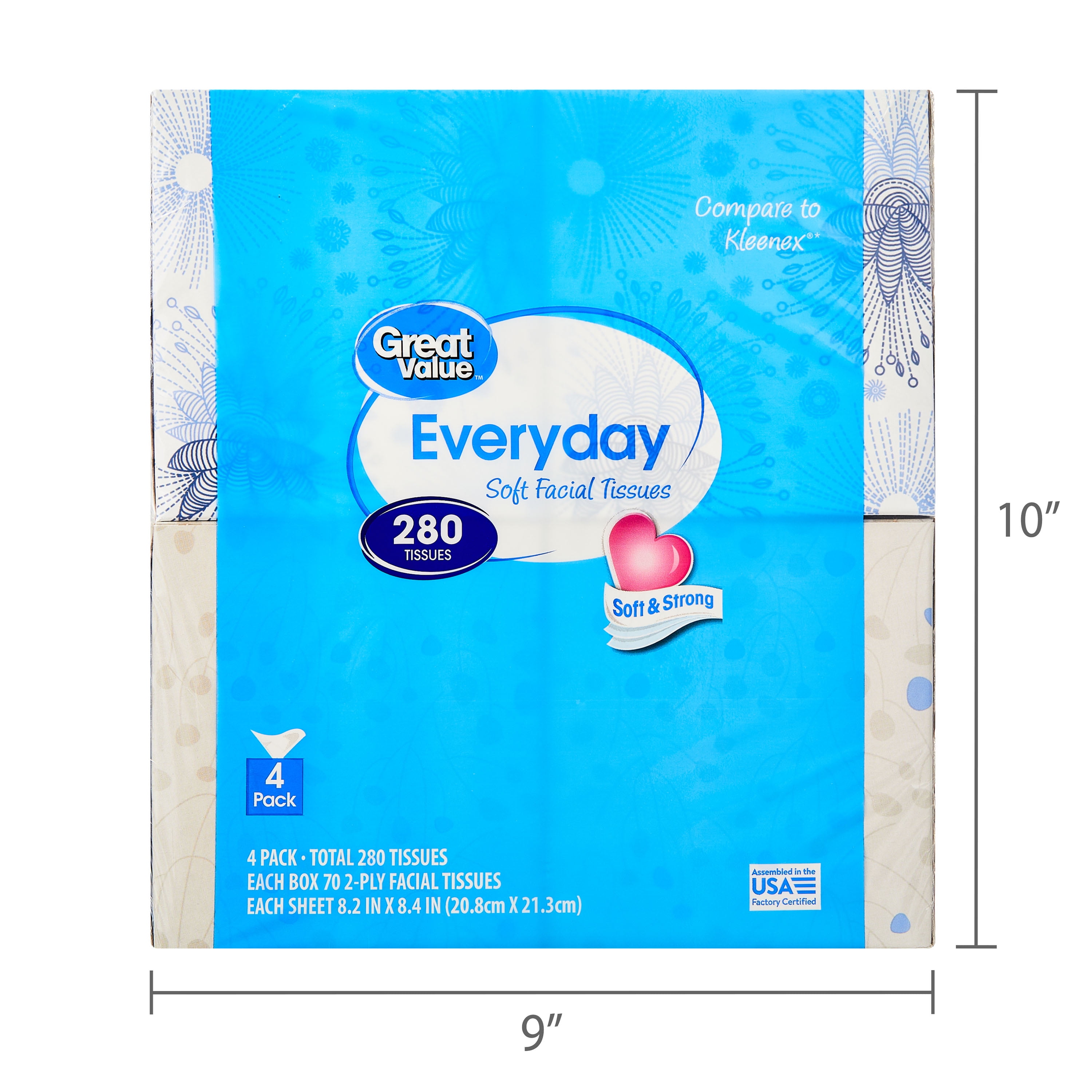 Great Value Everyday Soft Facial Tissues, 2-Ply Absorbent Paper Sheets (White, 280 Total Count) s7m7n