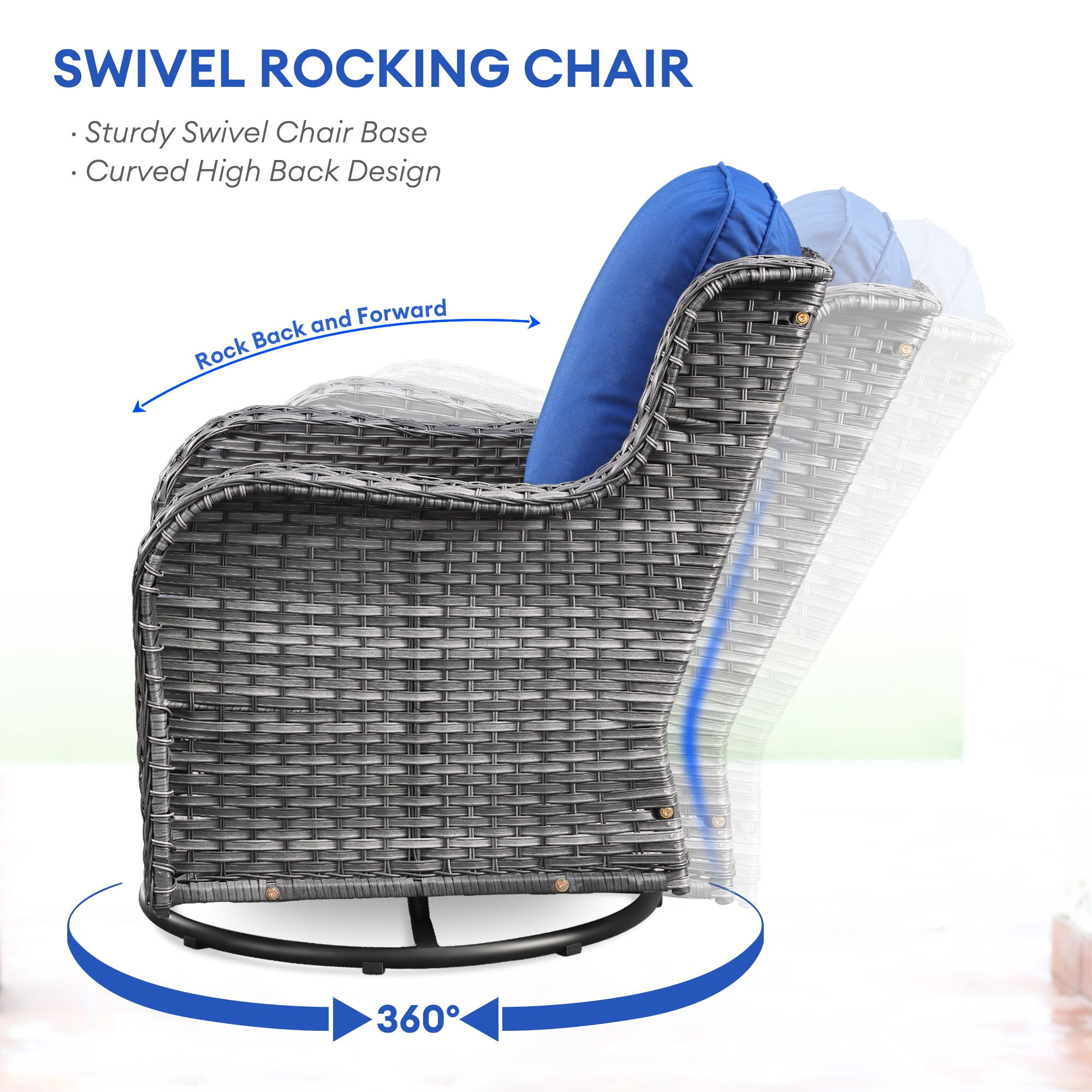 Ovios 3-Piece Patio Wicker Bistro Set with Swivel Rocking Chairs and Cushions (Blue, 3-Piece Set) acfyk