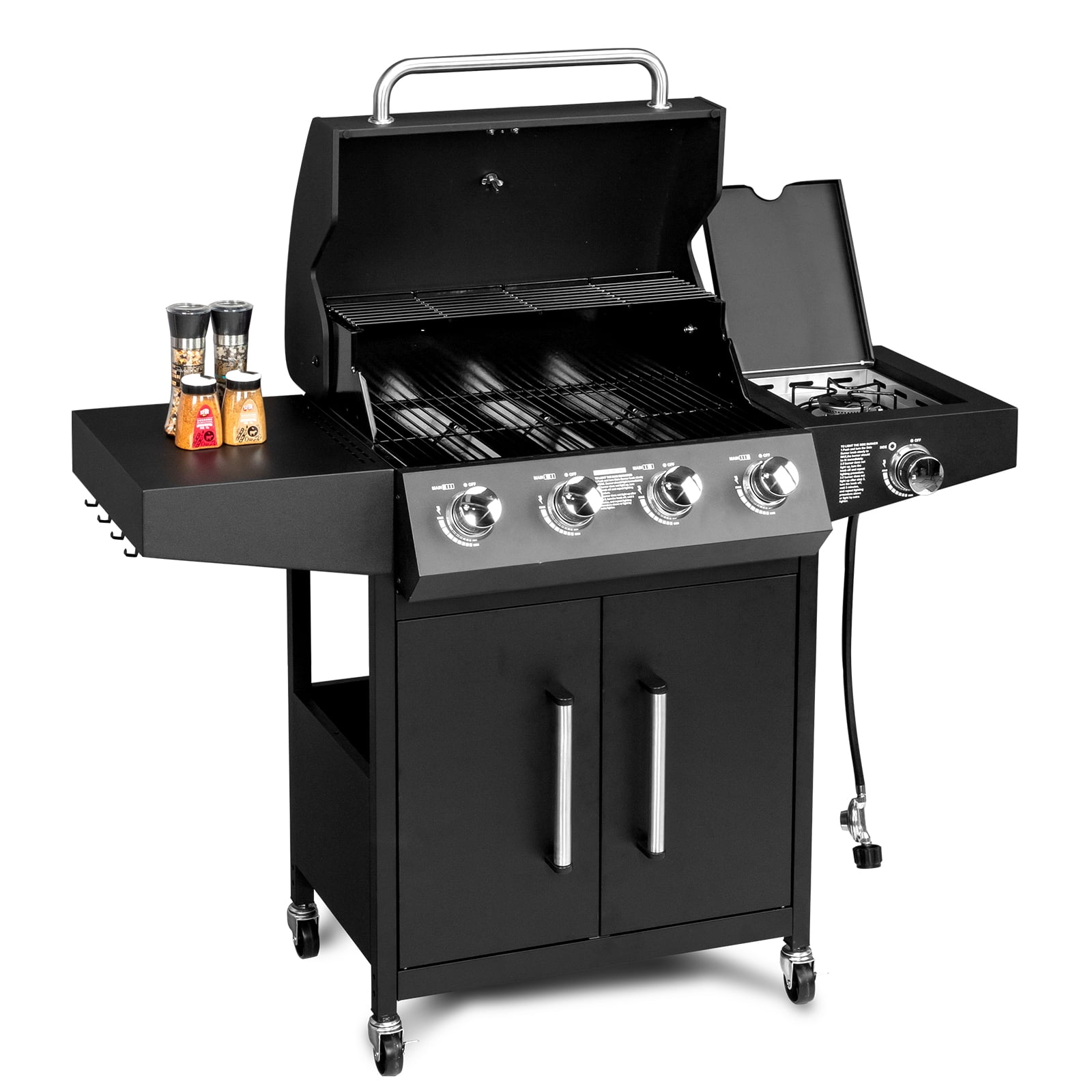 GoDecor 4-Burner Propane Gas Grill with Side Burner for Outdoor Cooking (Black, 53 in x 24.8 in x 44.5 in) wrhkj