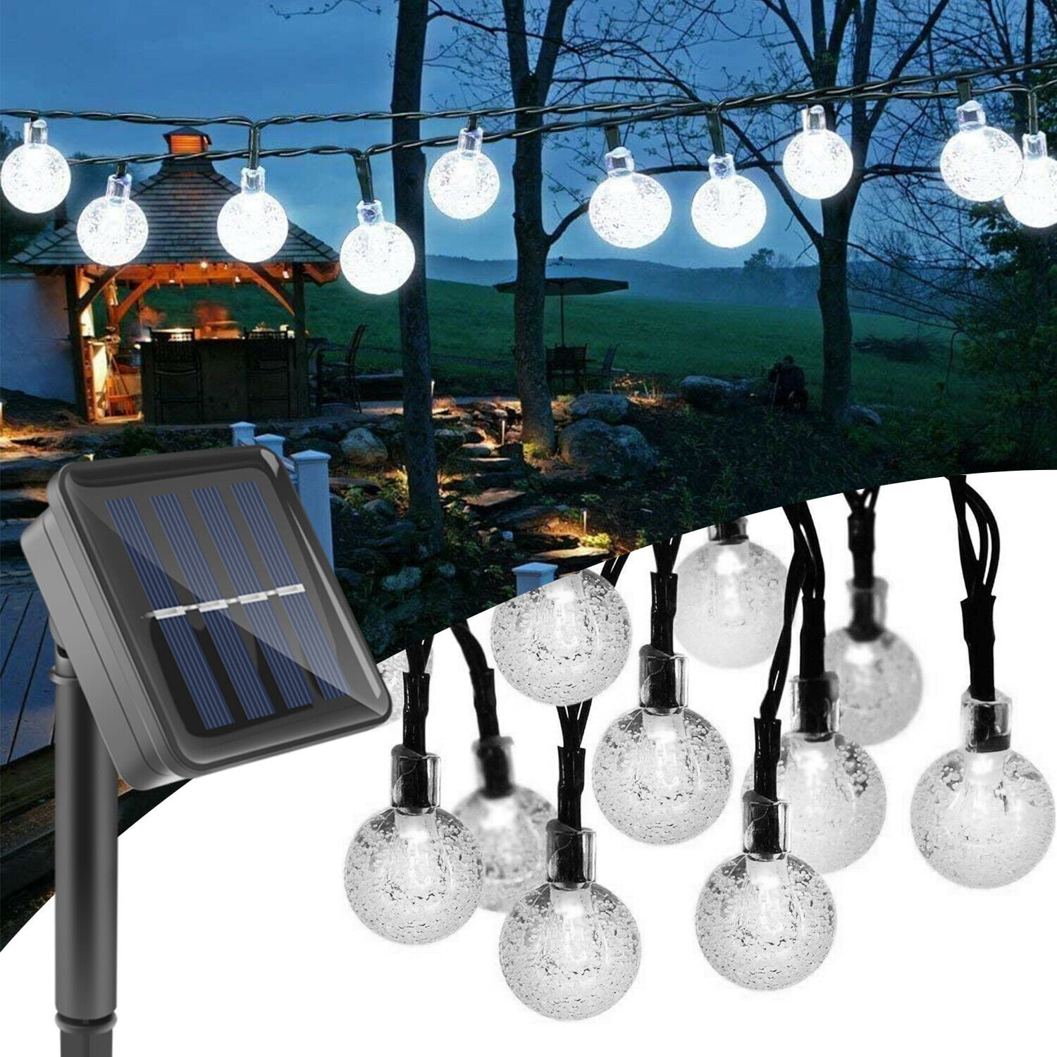 Oberon Solar String Lights Outdoor Waterproof Crystal Ball Fairy Lighting (White, 21.4 ft) cinbs