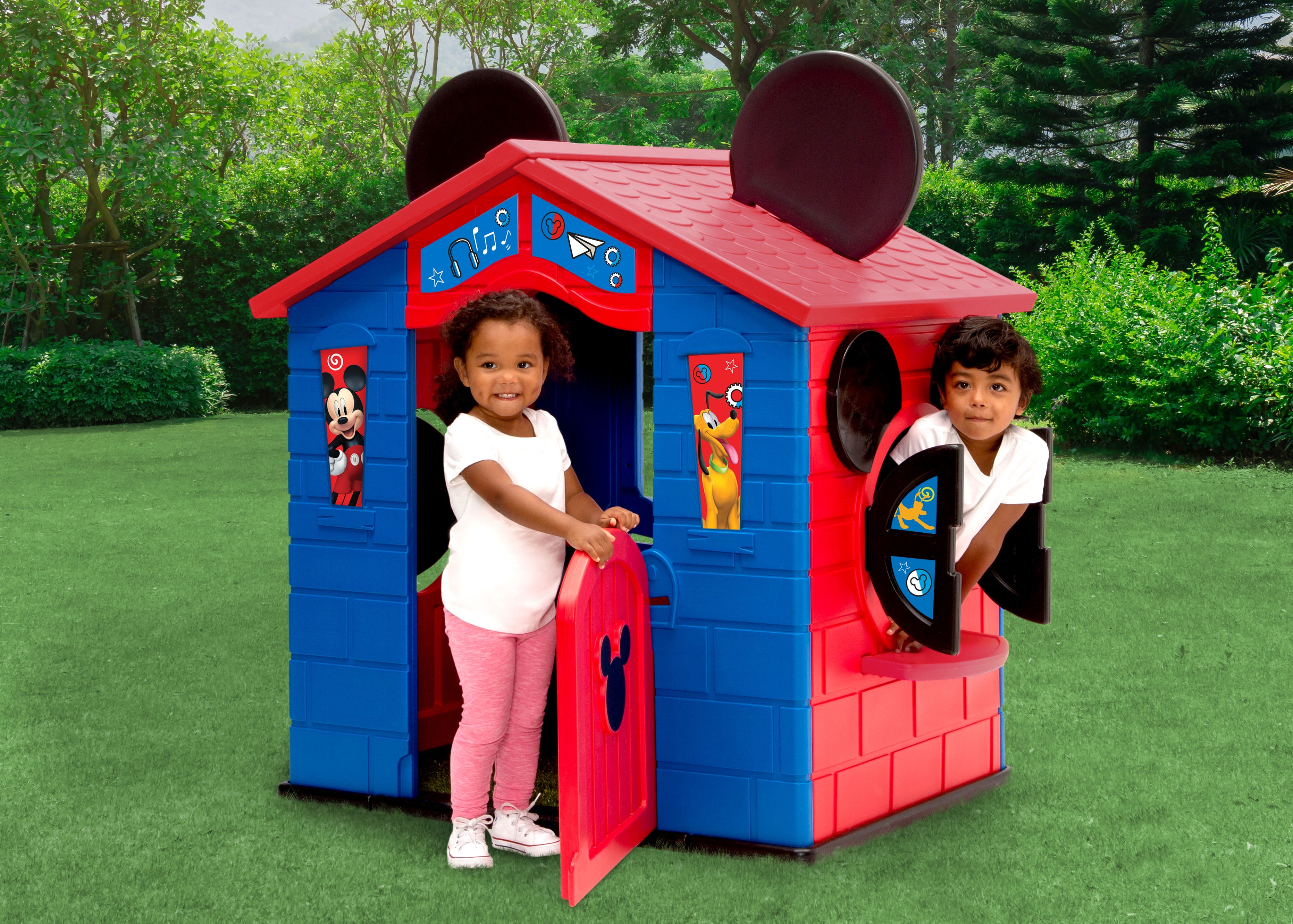 Delta Children Disney Mickey Mouse Plastic Playhouse for Indoor and Outdoor Play (52.9 in x 35 in x 54 in) dif7d