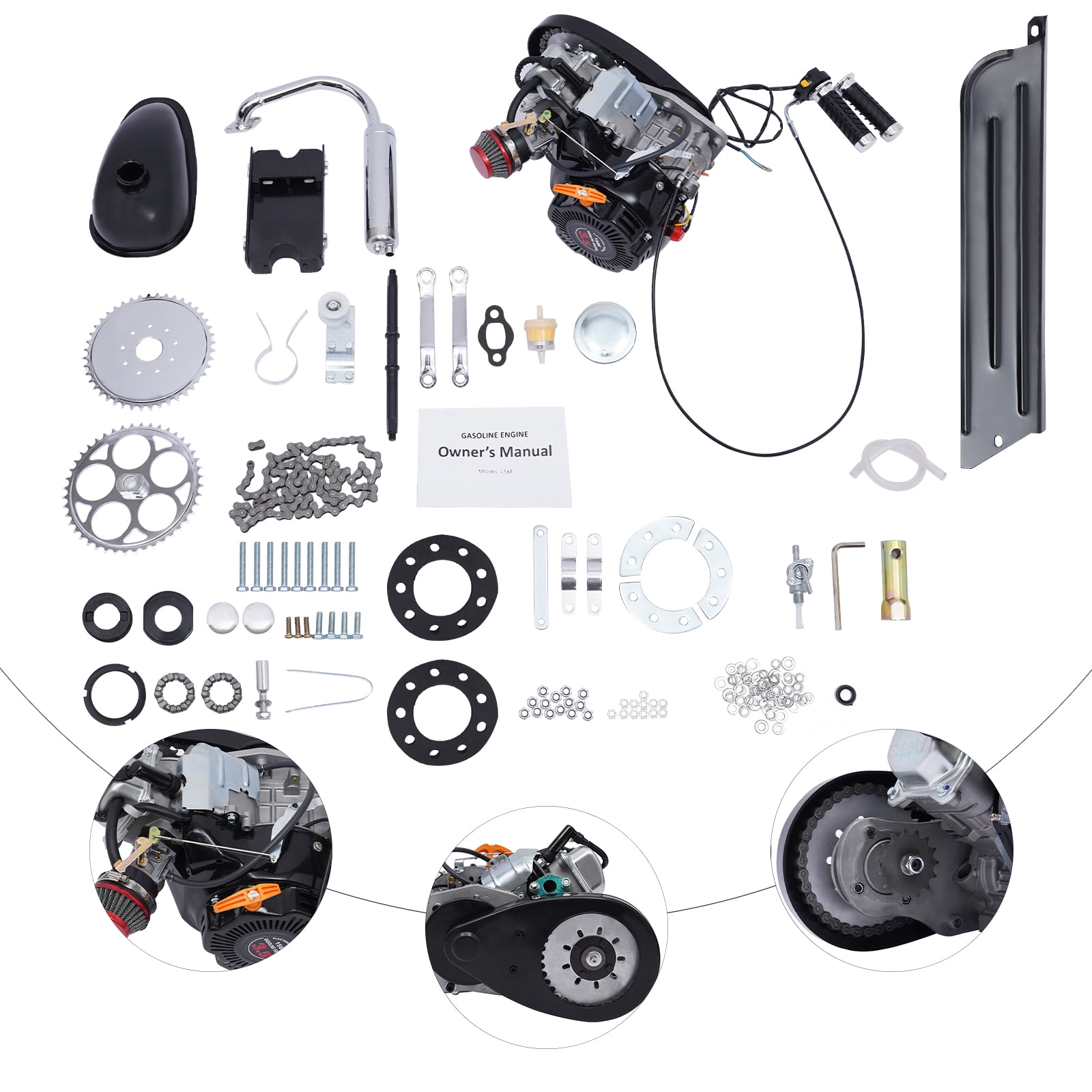 Aiqidi 100cc 4-Stroke Bicycle Engine Conversion Kit Gas Motorized Bike Motor (Silver, 44 lb) tddoa