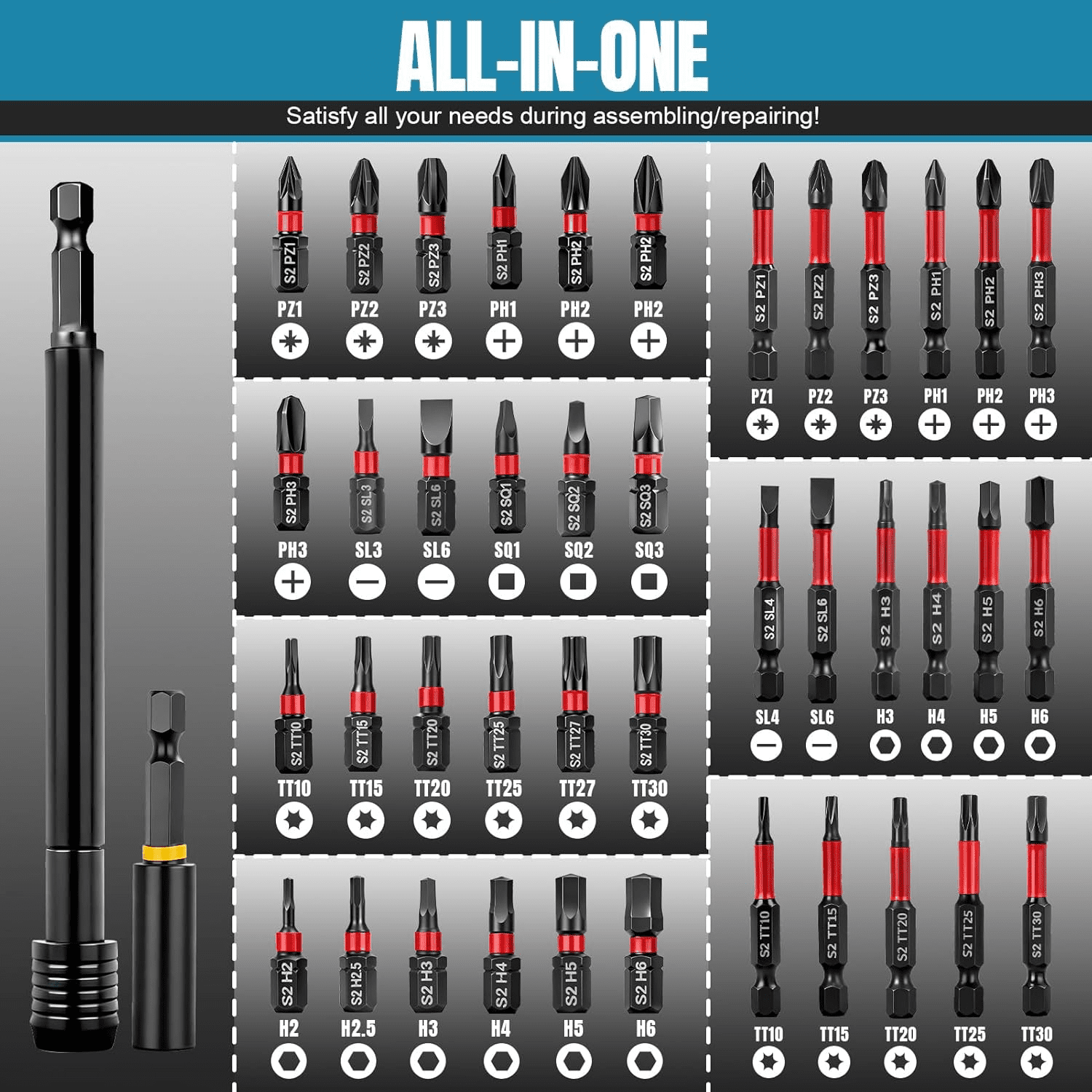 Bluebow 80-Piece Magnetic Impact Nut Driver Set with Socket Adapters and Quick Release Extension (80 Pieces) z0d0h