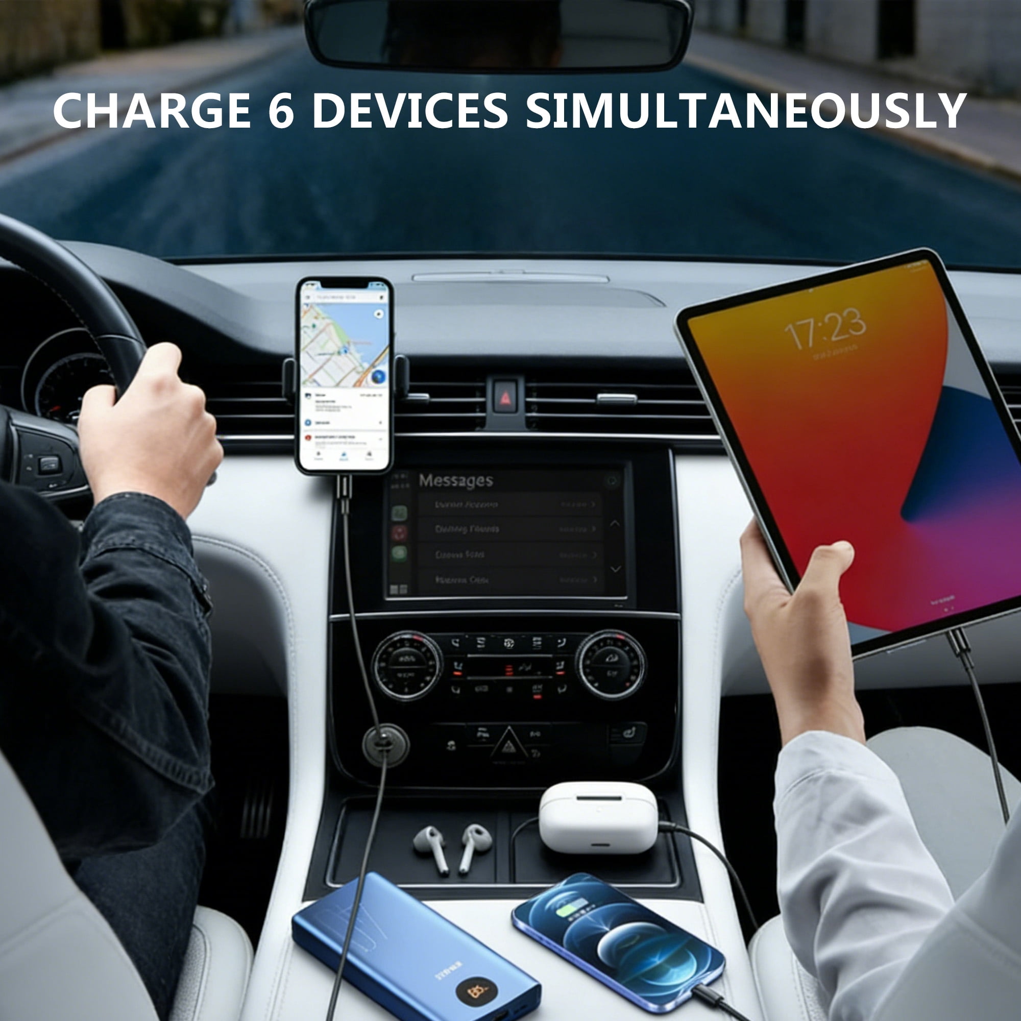 DAYBETTER 6-in-1 USB C Car Charger, 65W Fast Charging PD & QC 3.0 Adapter with 4ft Retractable Cables (Black) 1y7r4