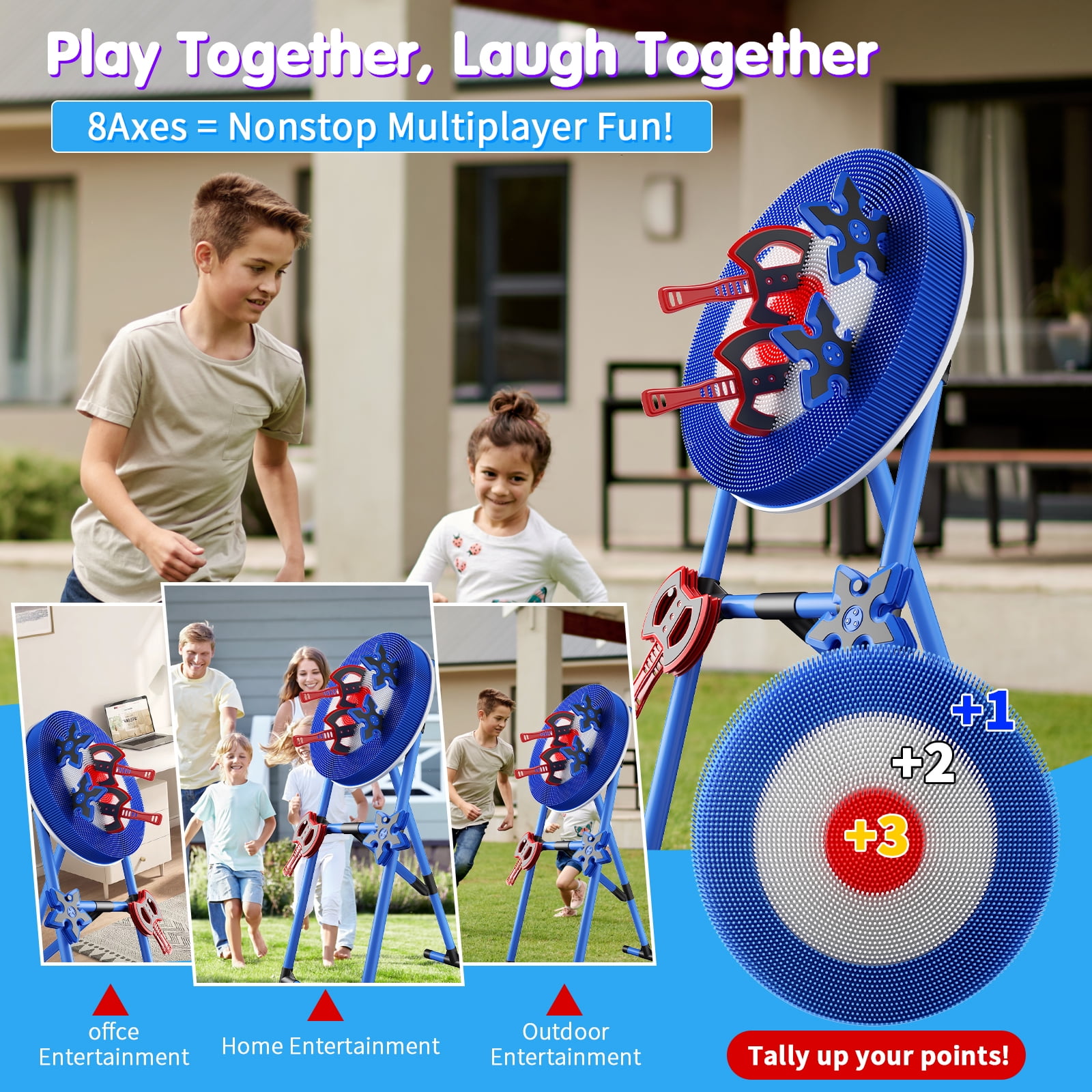 SENCHO GINSYTALIOR Family Axe Throwing Game Set with 4 Axes and 4 Darts (Blue, 9 Piece Set) f6c5y