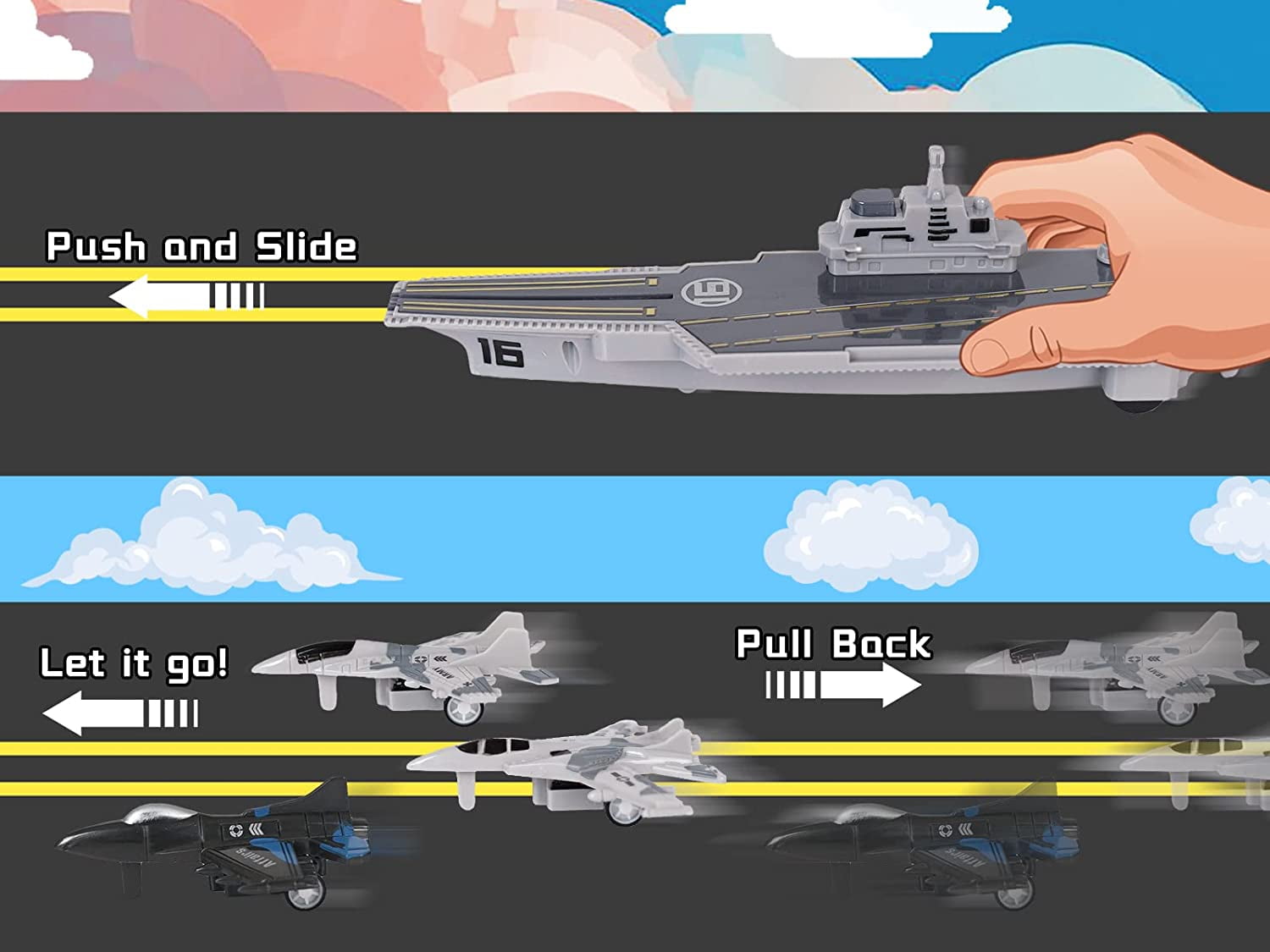 TYMZDYN Military Aircraft Carrier Playset with Fighter Jets and Battleships (9 Piece Set) 9rp12