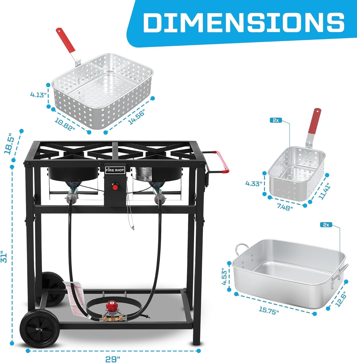 Fire Riot Outdoor Double Burner Propane Deep Fryer Set with 2 Aluminum Pots and Baskets (18 qt) f80eg