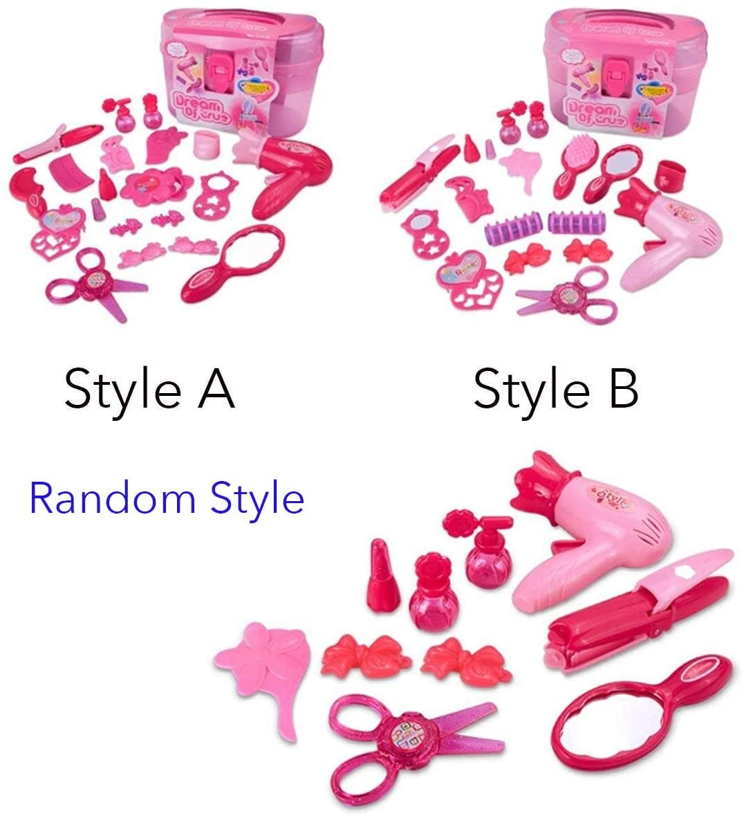 Rirool Pretend Play Makeup and Hair Salon Activity Set with Portable Carrying Case (Pink, 17-Piece Set) s7s60