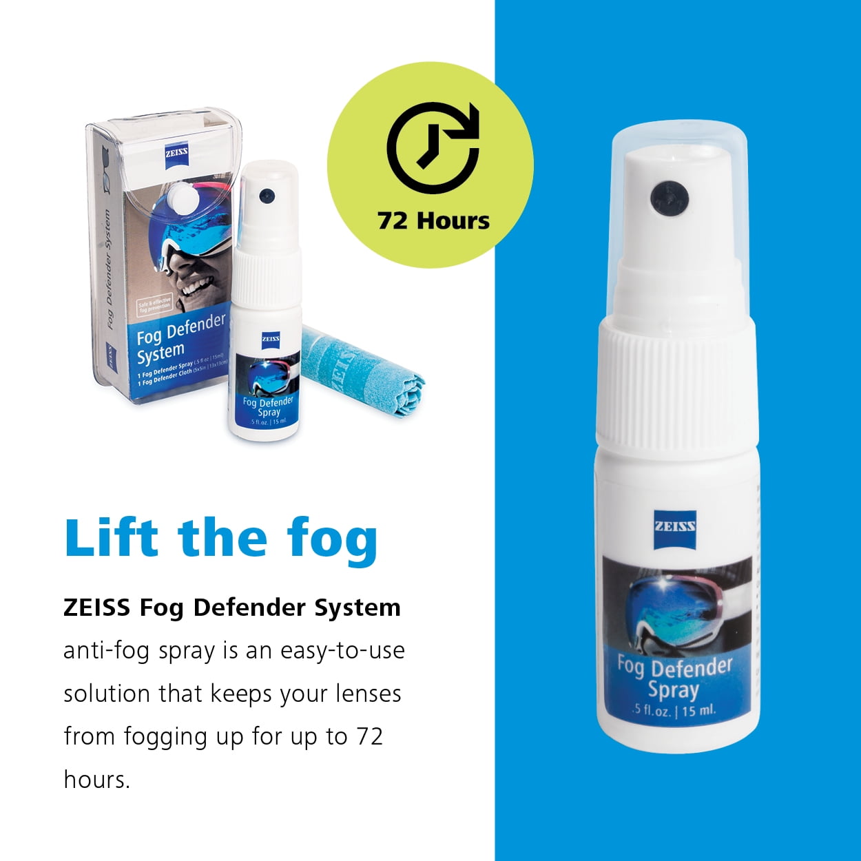 ZEISS Fog Defender System Anti-Fog Lens Spray Kit (Clear, 0.5 fl oz) 6948b
