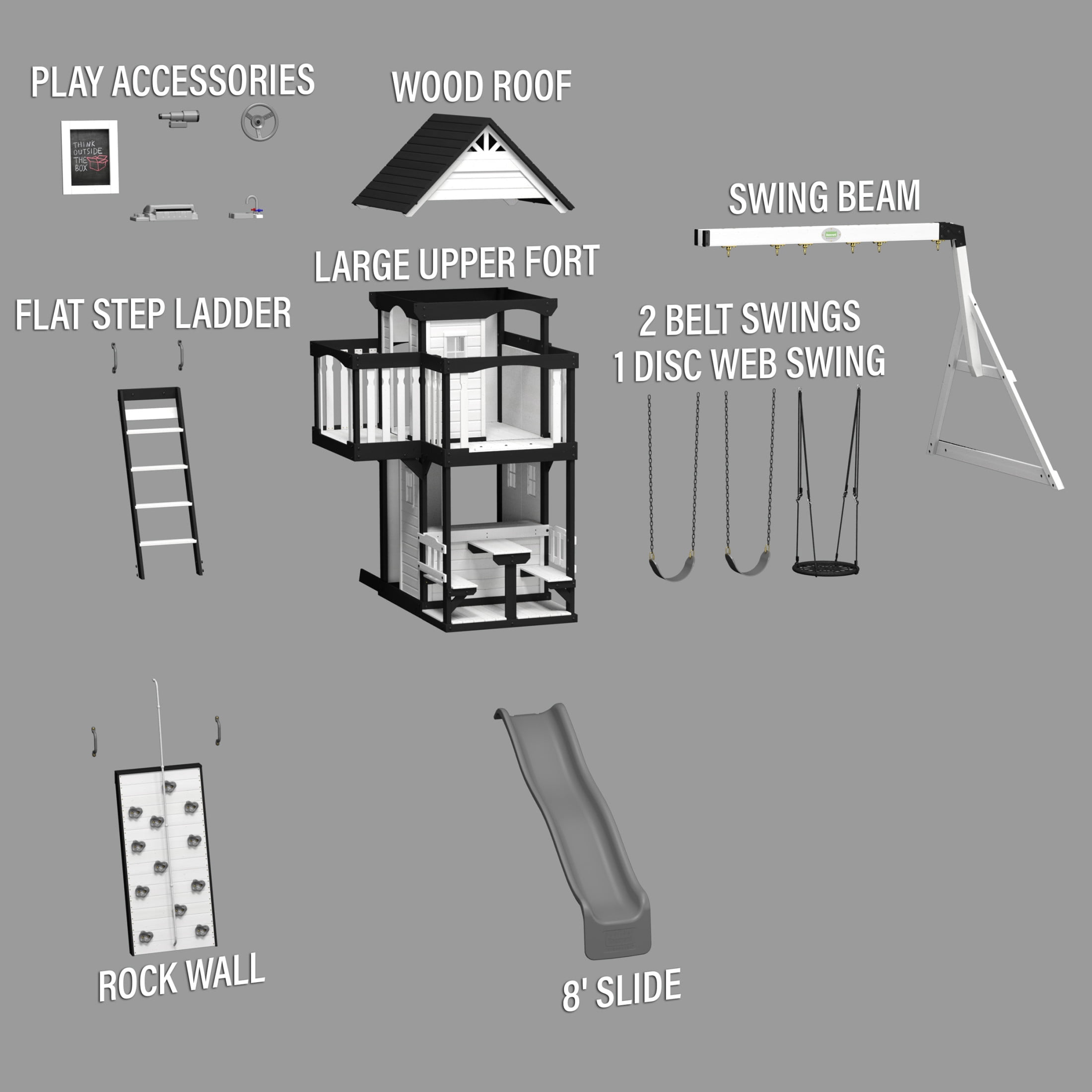 Backyard Discovery Canyon Creek Cedar Wood Swing Set with Slide, Clubhouse, and Rock Wall (White, Large) dzuh1
