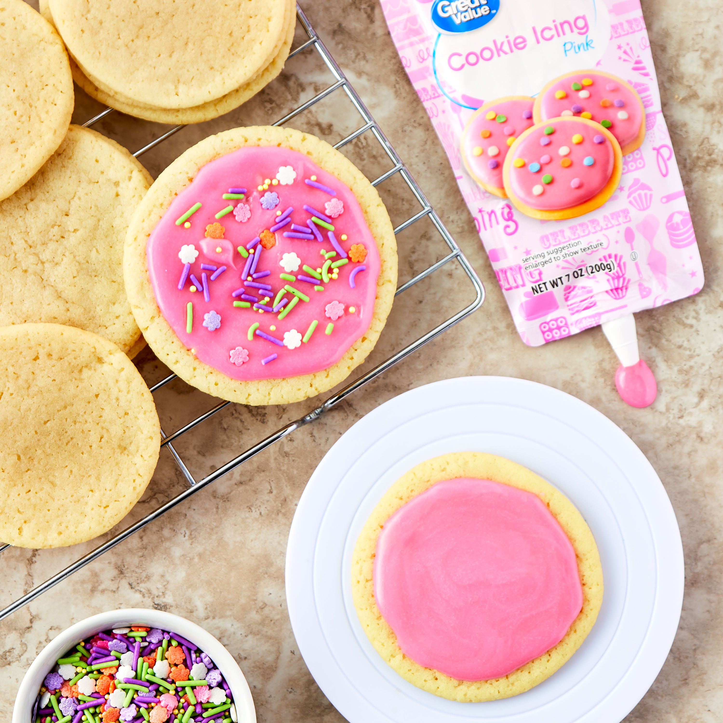 Great Value Cookie Icing, Ready-to-Use Decorative Frosting for Baked Goods (Pink, 7 oz) jj1bp