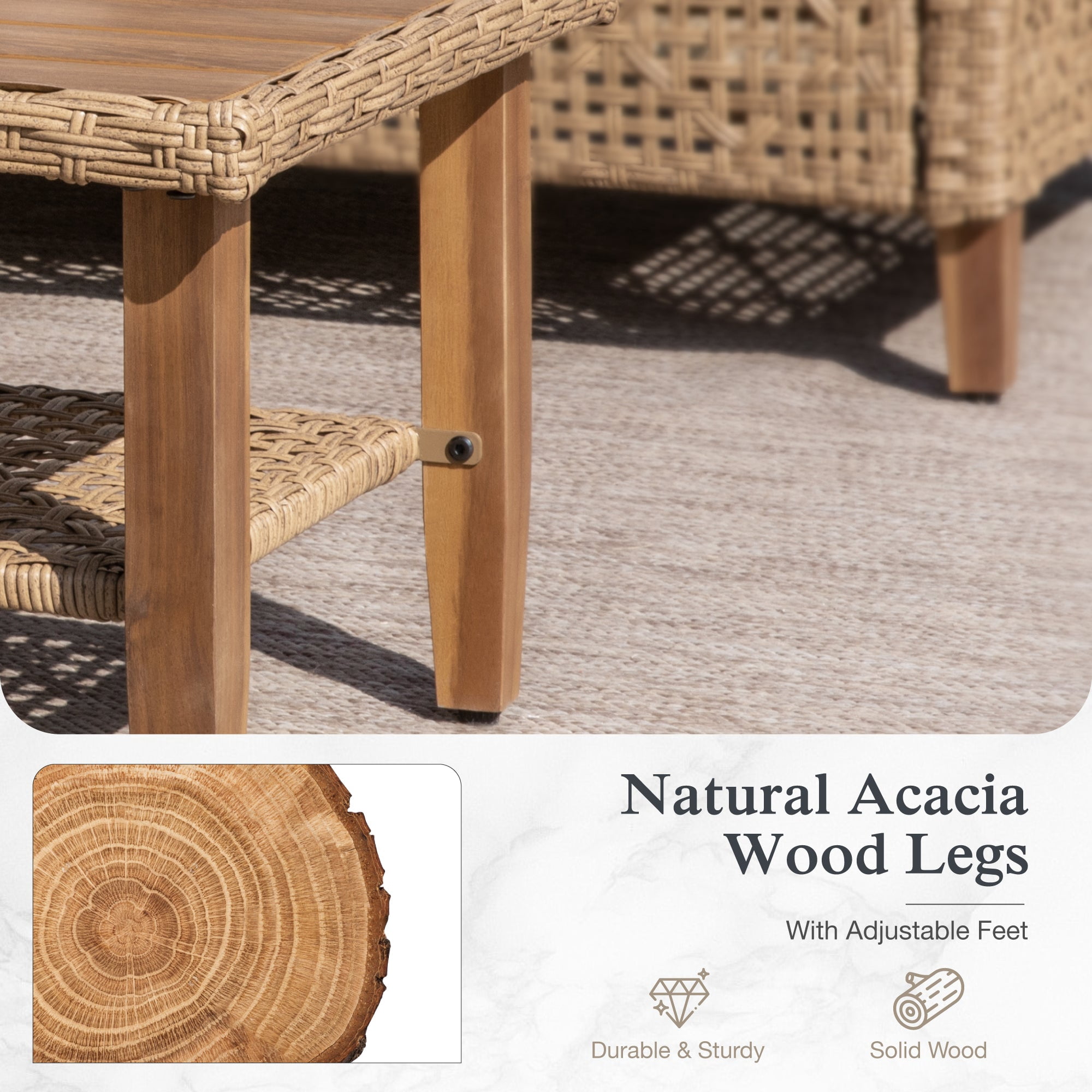Alpha Joy 3-Piece Wicker Patio Furniture Conversation Set with Wood Coffee Table (Boho Style, 3-Piece Set) ijtn8