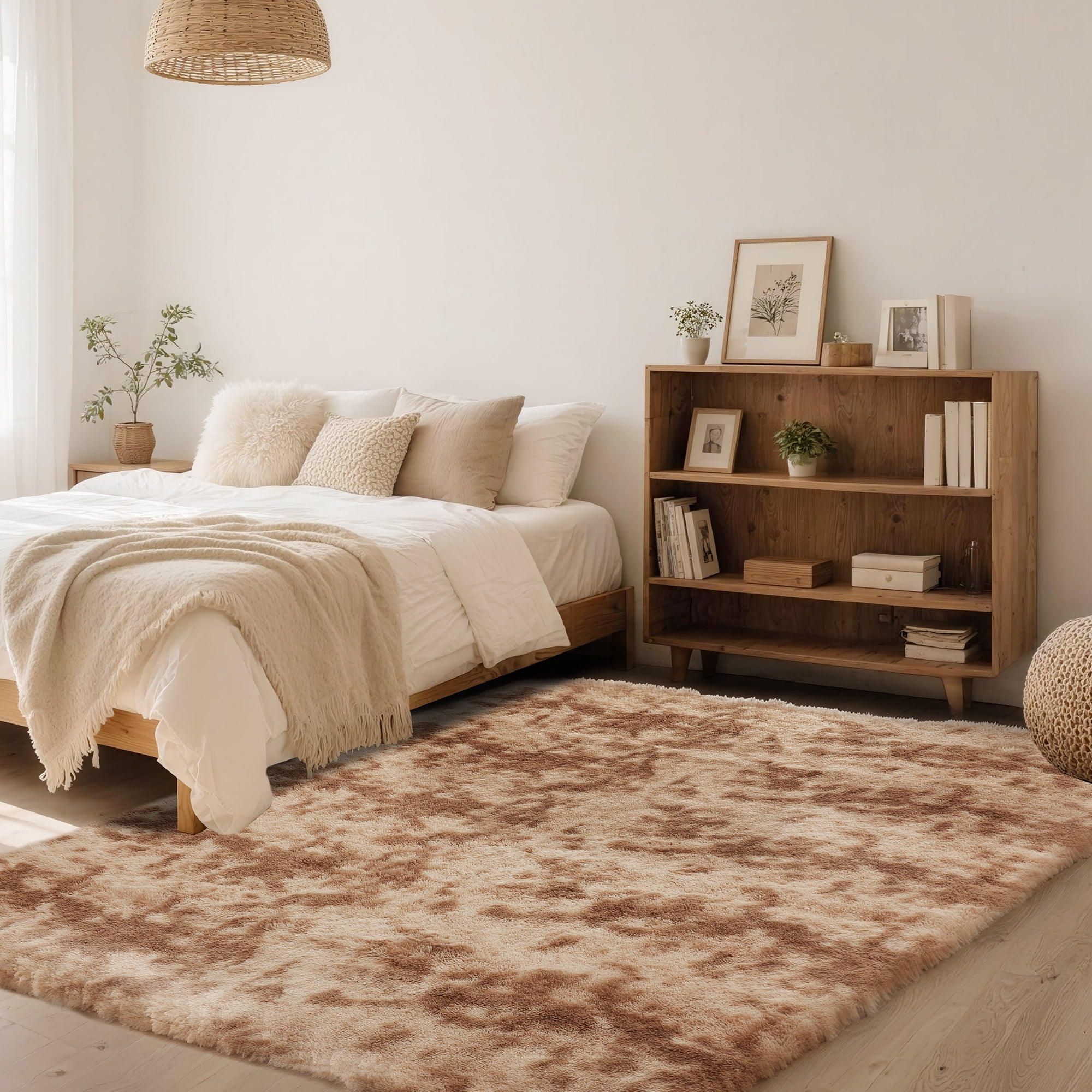Cozydesg Soft Fluffy Area Rug, Modern Shaggy Velvet Floor Mat for Living Room and Bedroom (Beige, 8 ft x 10 ft) 3qz4p