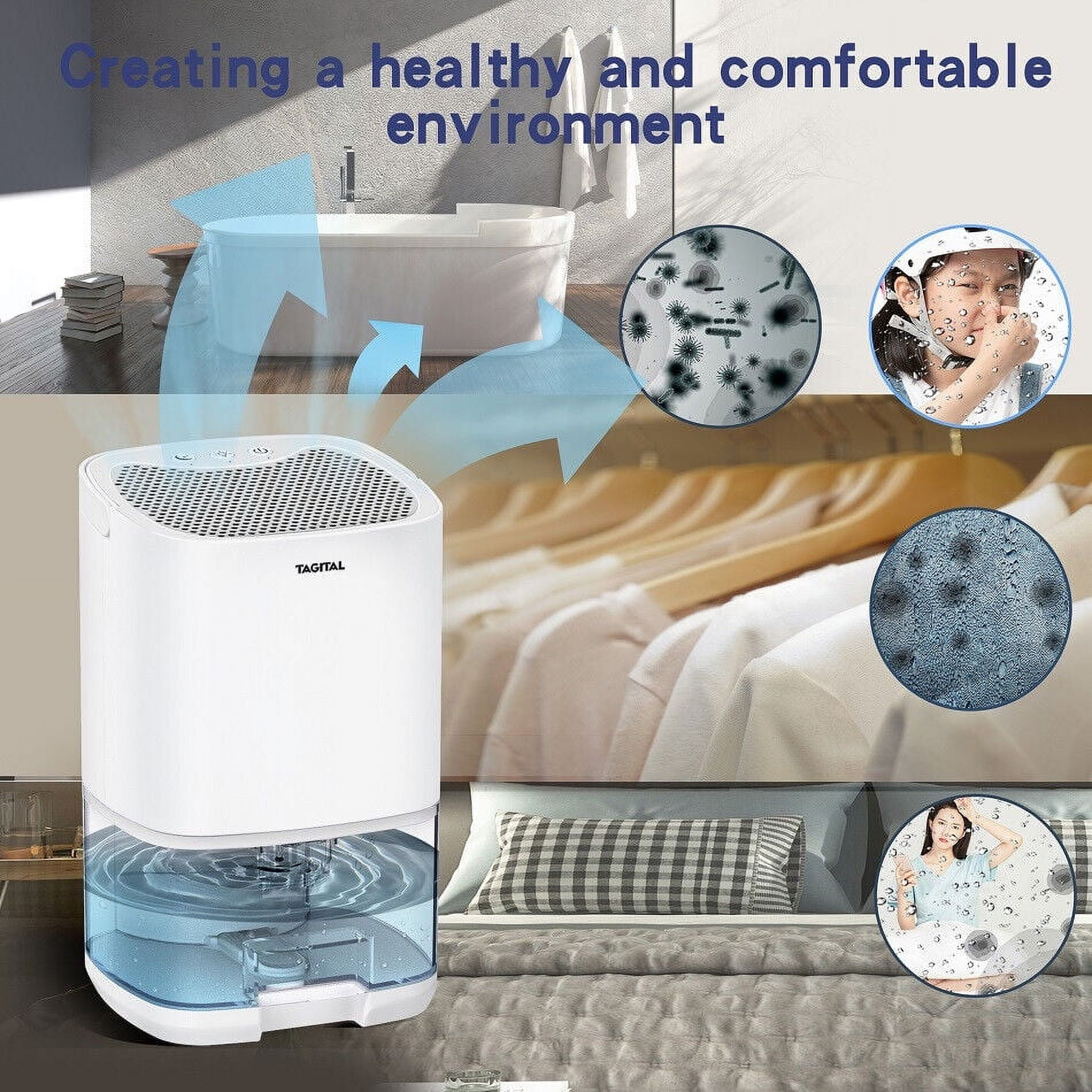 Tagital Portable Dehumidifier for Home, Ultra Quiet Mini Air Dryer with 7 LED Lights (White, 35 oz) glq1s