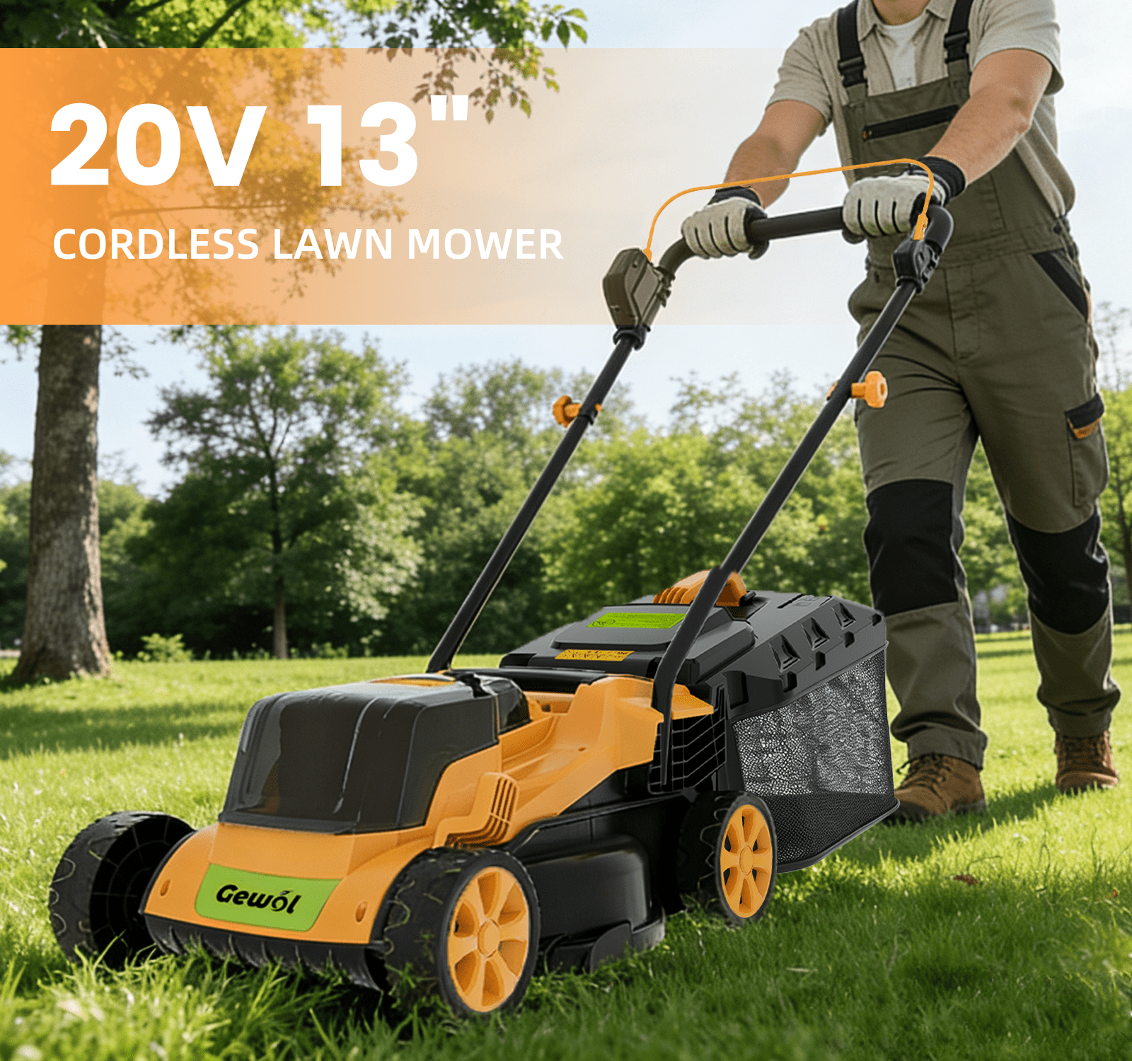 Gewol 20V 13 in Cordless Lawn Mower, Lightweight Push Mower with 2 Batteries & Fast Charger (13 in) 9vq7g