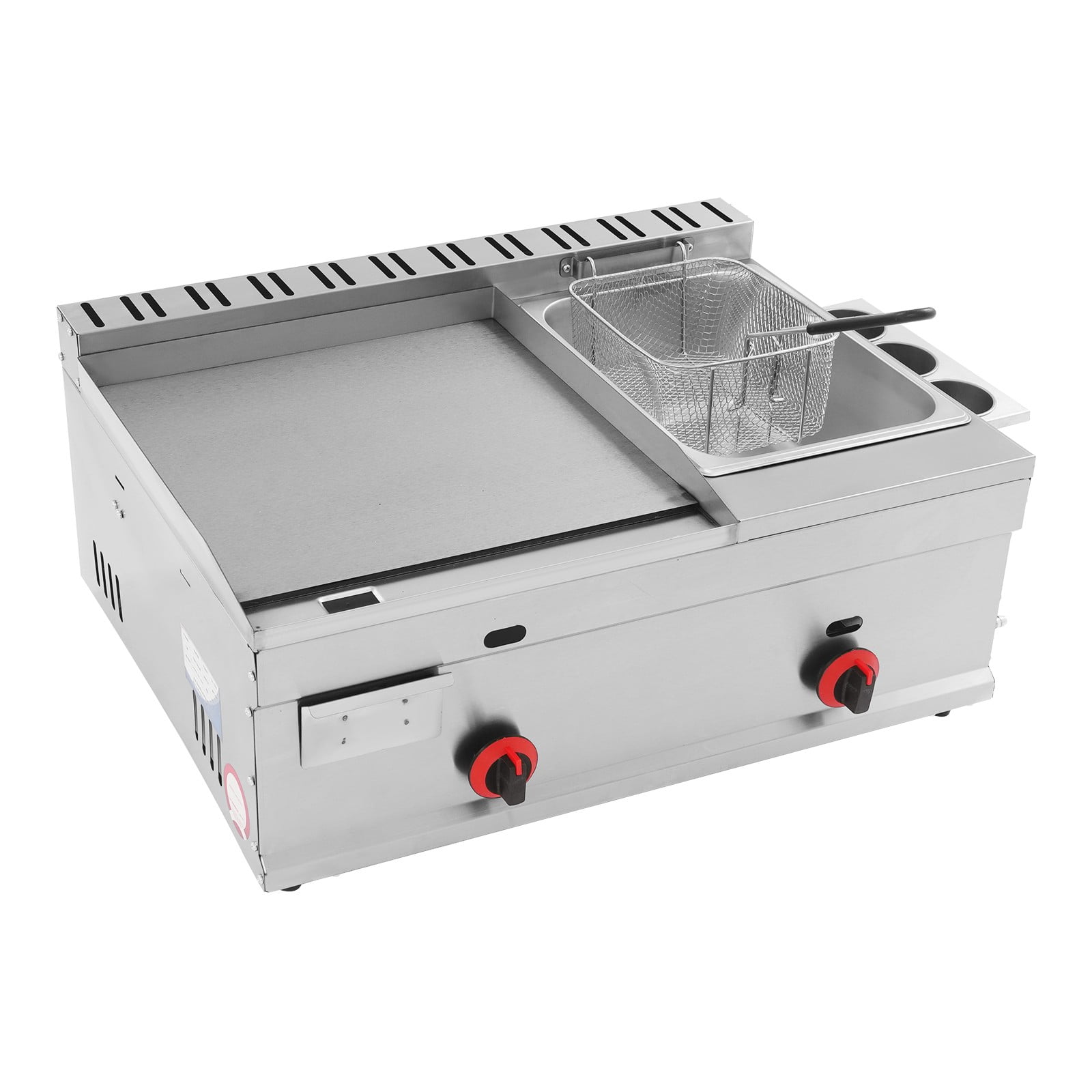 Generic Commercial Gas Propane Flat Top Grill Griddle with Deep Fryer (Silver, 1.59 gal Oil Capacity) 2m6r3
