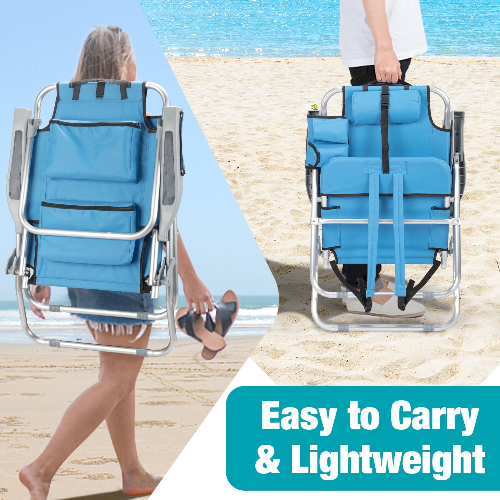Zimtown Folding Backpack Beach Chair, Portable Lightweight Camping Seat (Blue, 1 Pack) 8ainp