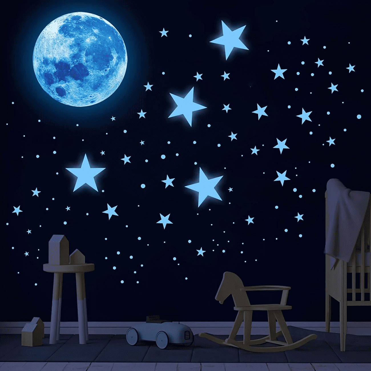 Neasyth Glow in the Dark Stars and Moon Wall Decals for Ceiling (Sky Blue, 1108 Pieces) ve7uy