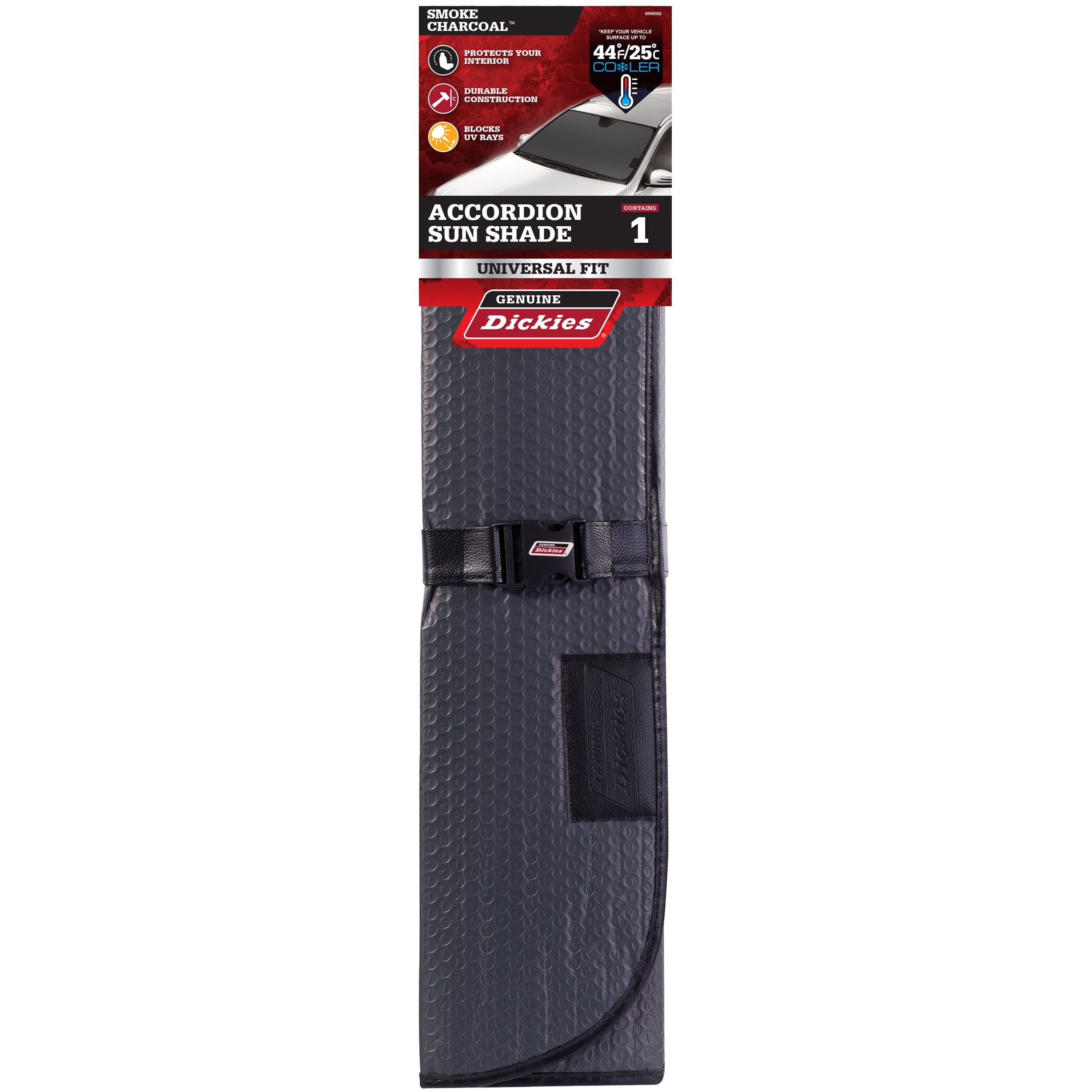 Genuine Dickies Accordion Windshield Sunshade for Cars and SUVs (Grey, 28.5 in x 63 in) kv7gq