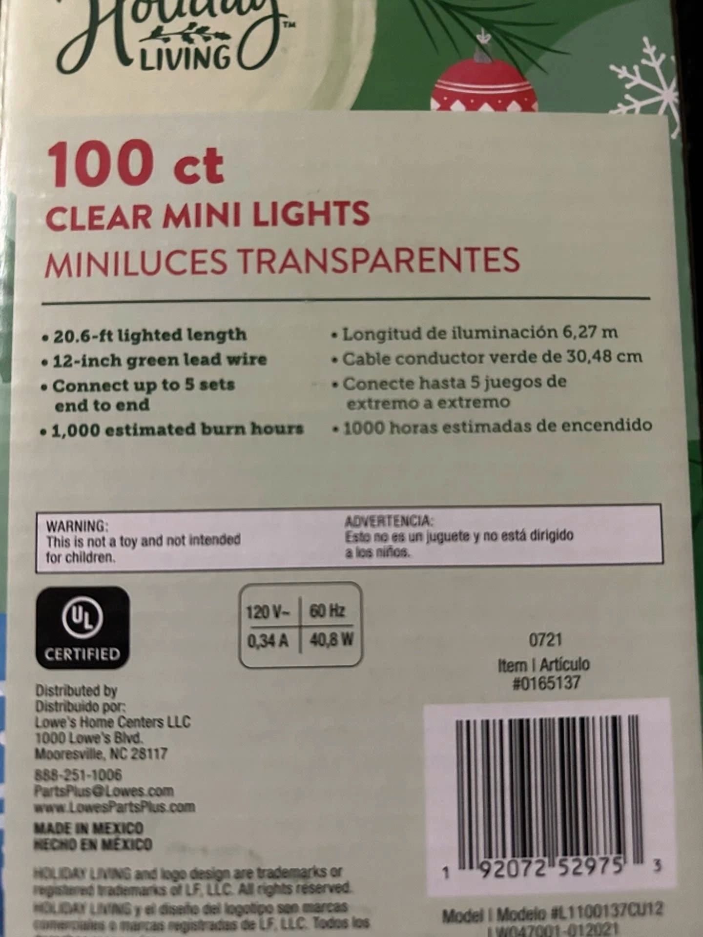 VAULT 100 Count Mini String Lights for Christmas Tree and Outdoor Decor (Clear, Green Wire) plrbr