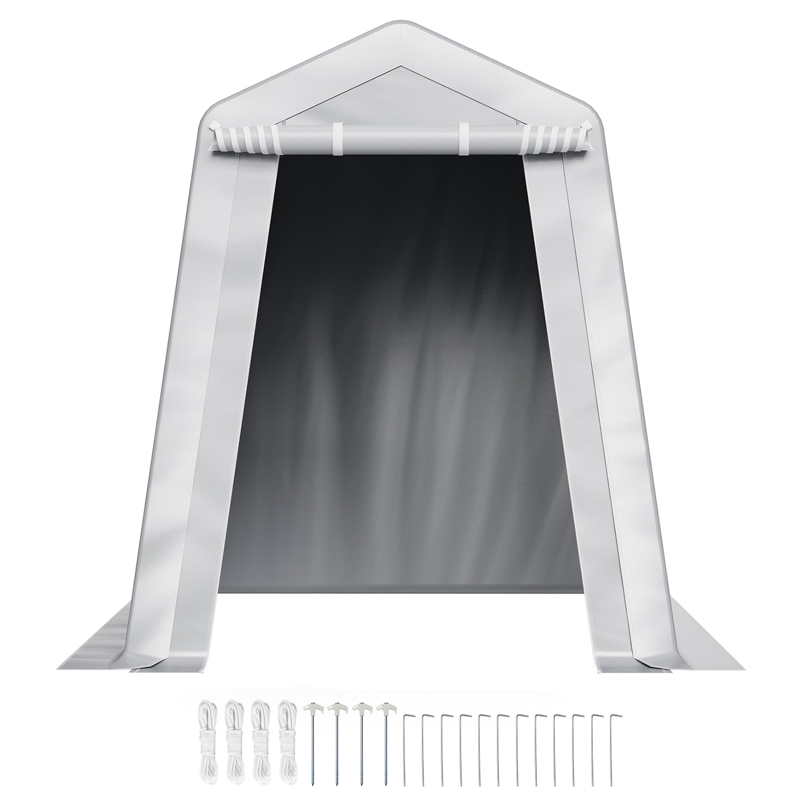 KFFKFF Outdoor Storage Shed, Weather-Resistant Portable Canopy Shelter with Roll-up Door (Grey, 6 x 6 ft) lmwa1