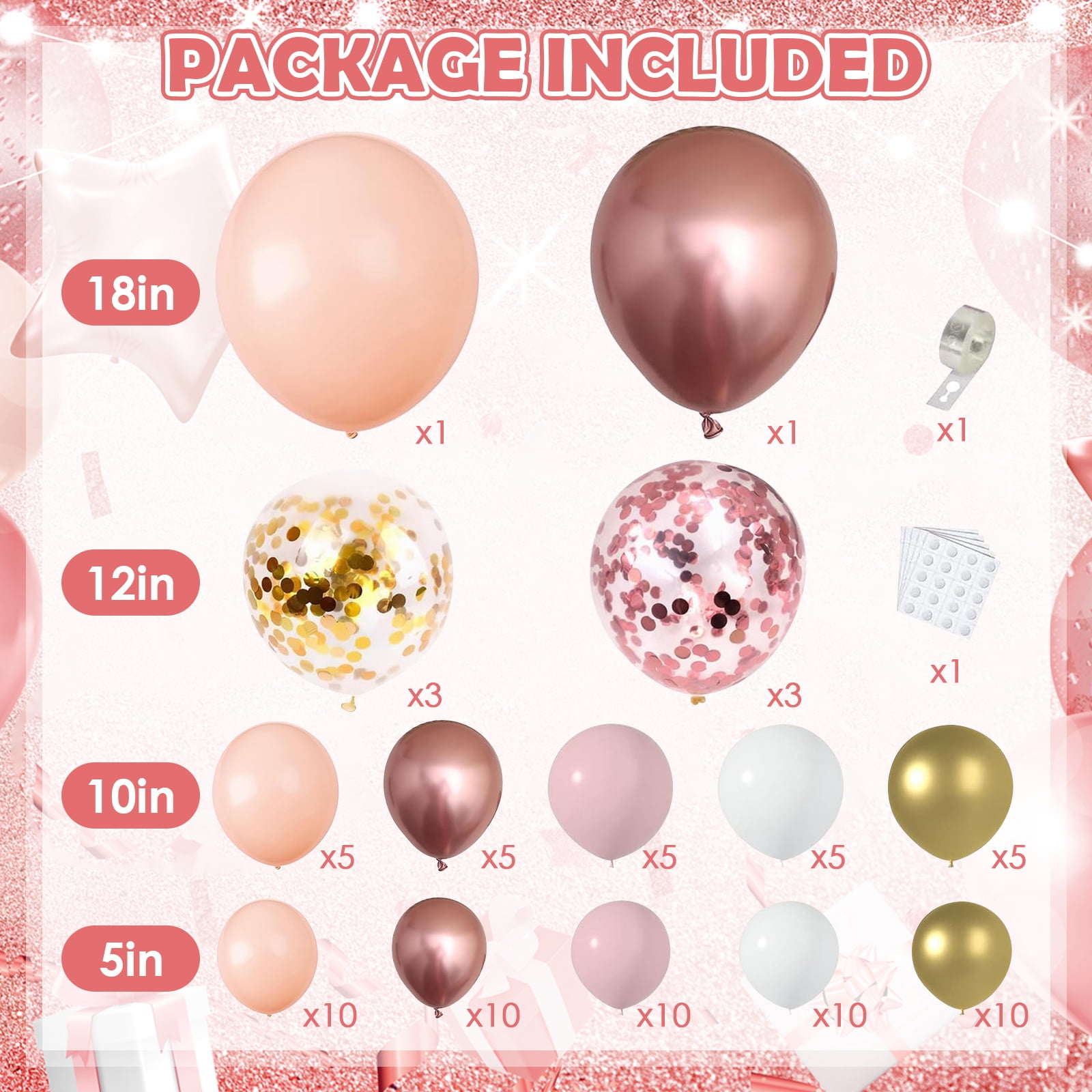 WODJR 84Pcs Rose Gold Balloon Arch Kit for Party Decorations (Rose Gold, 84 Pieces) lkg3f
