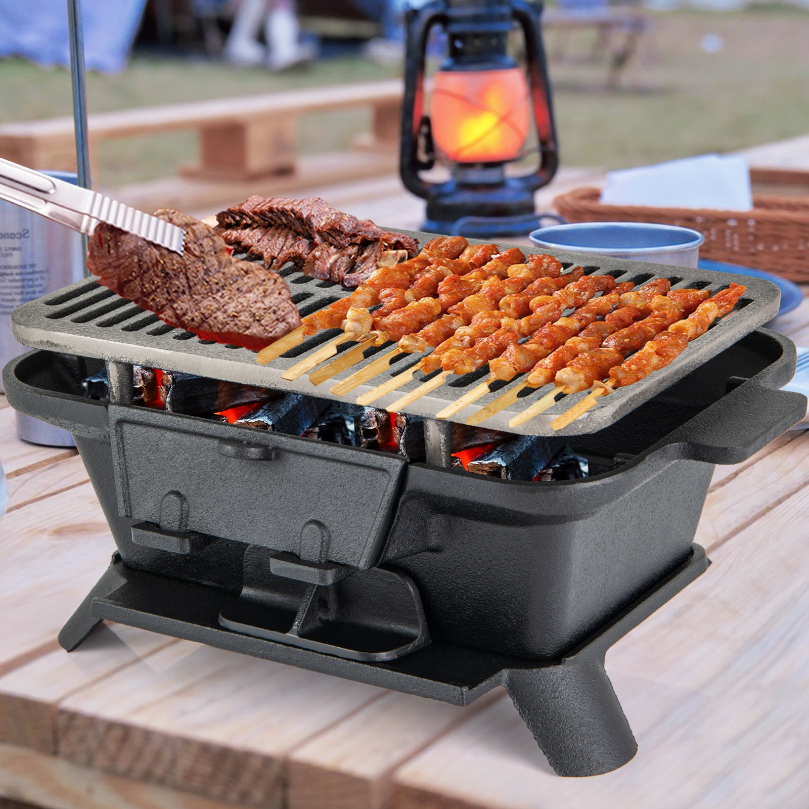 Topbuy Portable Heavy Duty Cast Iron Charcoal Grill Tabletop BBQ Stove (Black, 17 in x 10 in) zig26