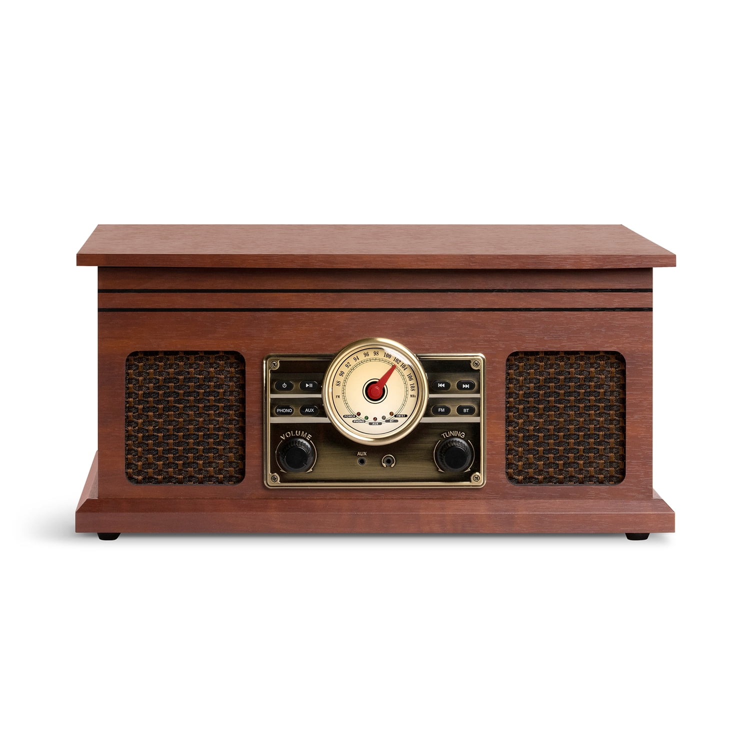 Victrola Lawrence 4-in-1 Bluetooth Record Player with FM Radio and Wireless Streaming (Espresso, 1 Unit) nrrxu