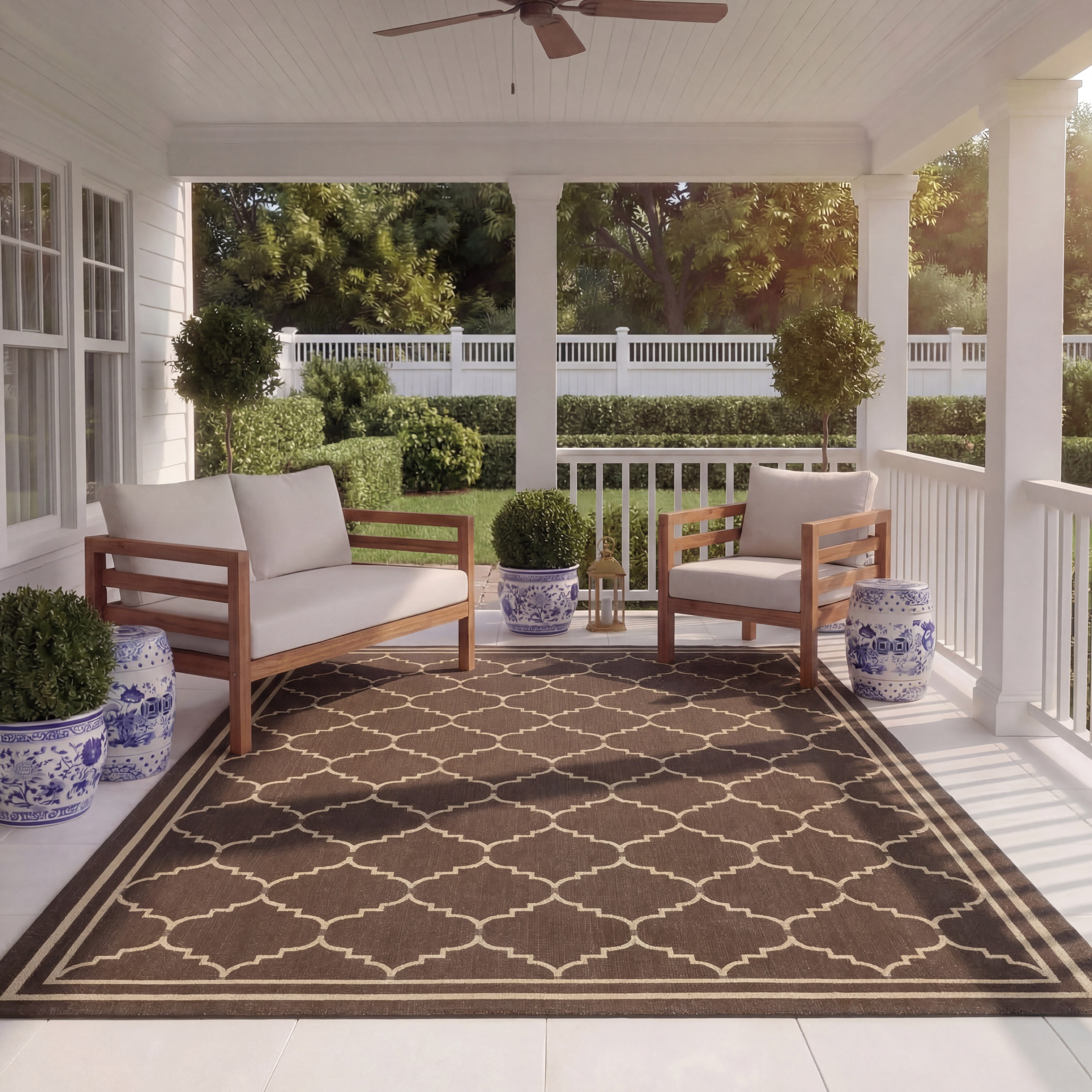 Safavieh Courtyard Amy Geometric Indoor/Outdoor Area Rug (Chocolate/Cream, 5 ft 3 in x 7 ft 7 in) ht6pa