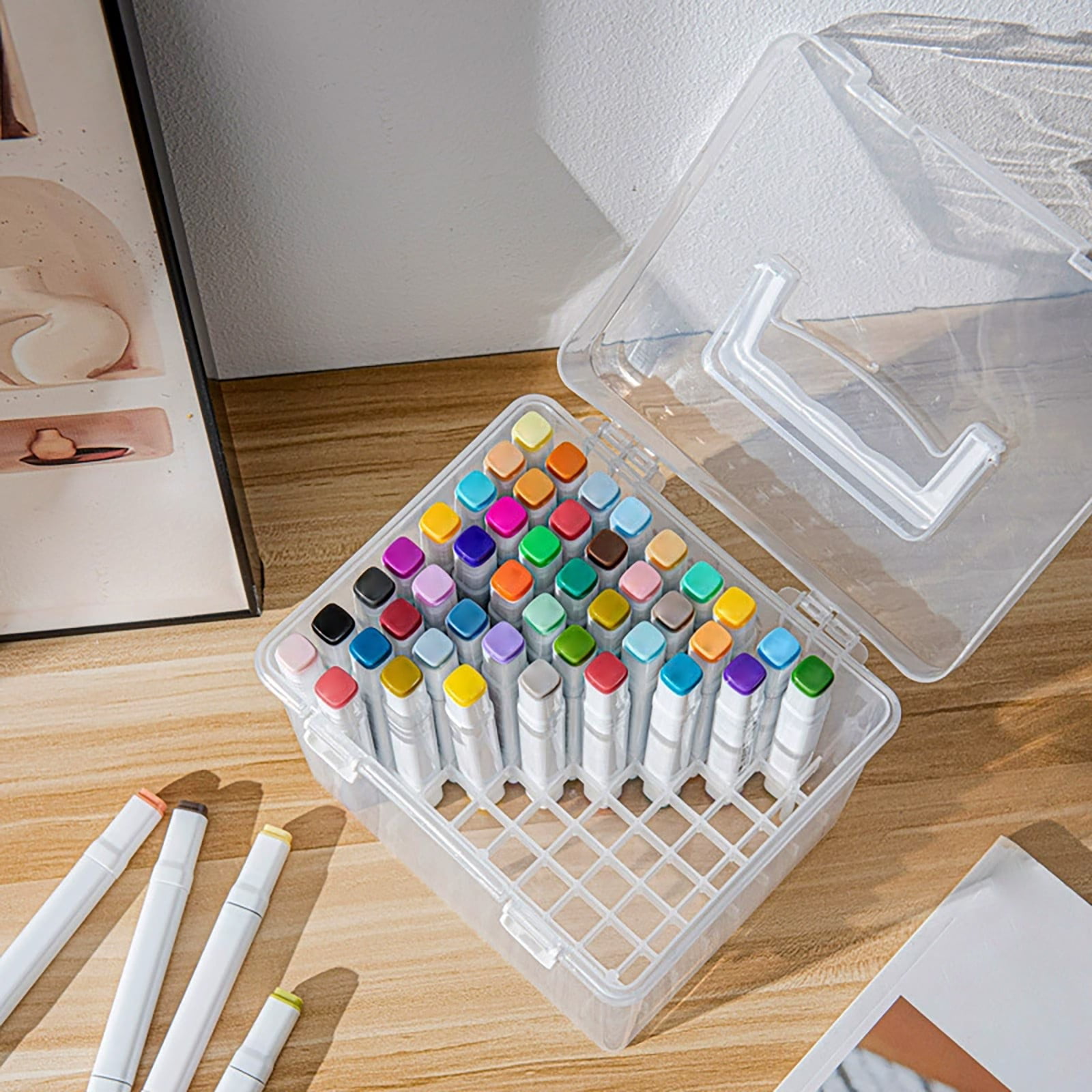 Awwp Art Supply Organizer Case, Large Clear Marker Storage Box with Removable Dividers (Clear, 120 Slot Capacity) uke1g