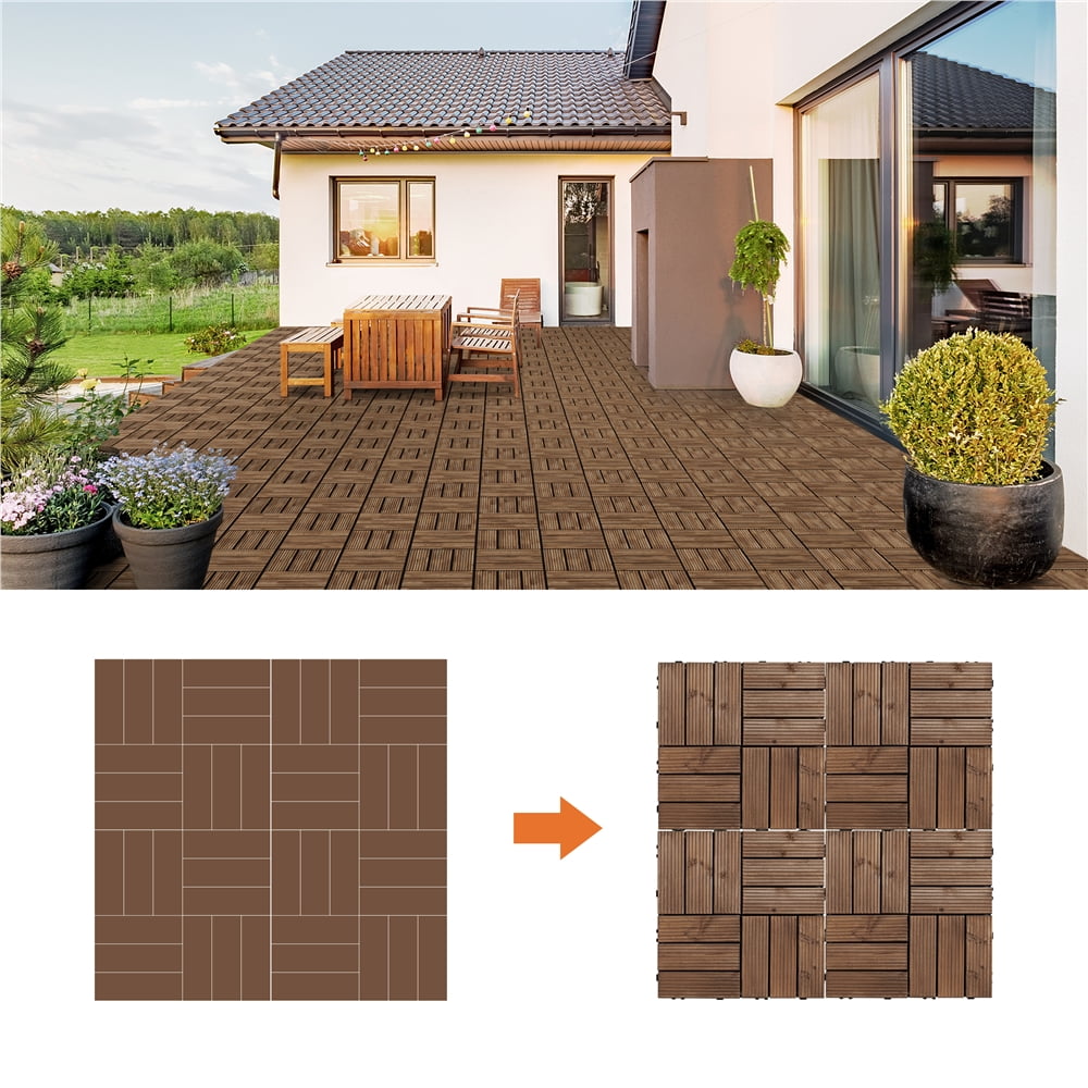Alden Design Interlocking Wood Flooring Tiles for Deck and Patio (Brown, 27 Pack, 12 in x 12 in) cvj6a