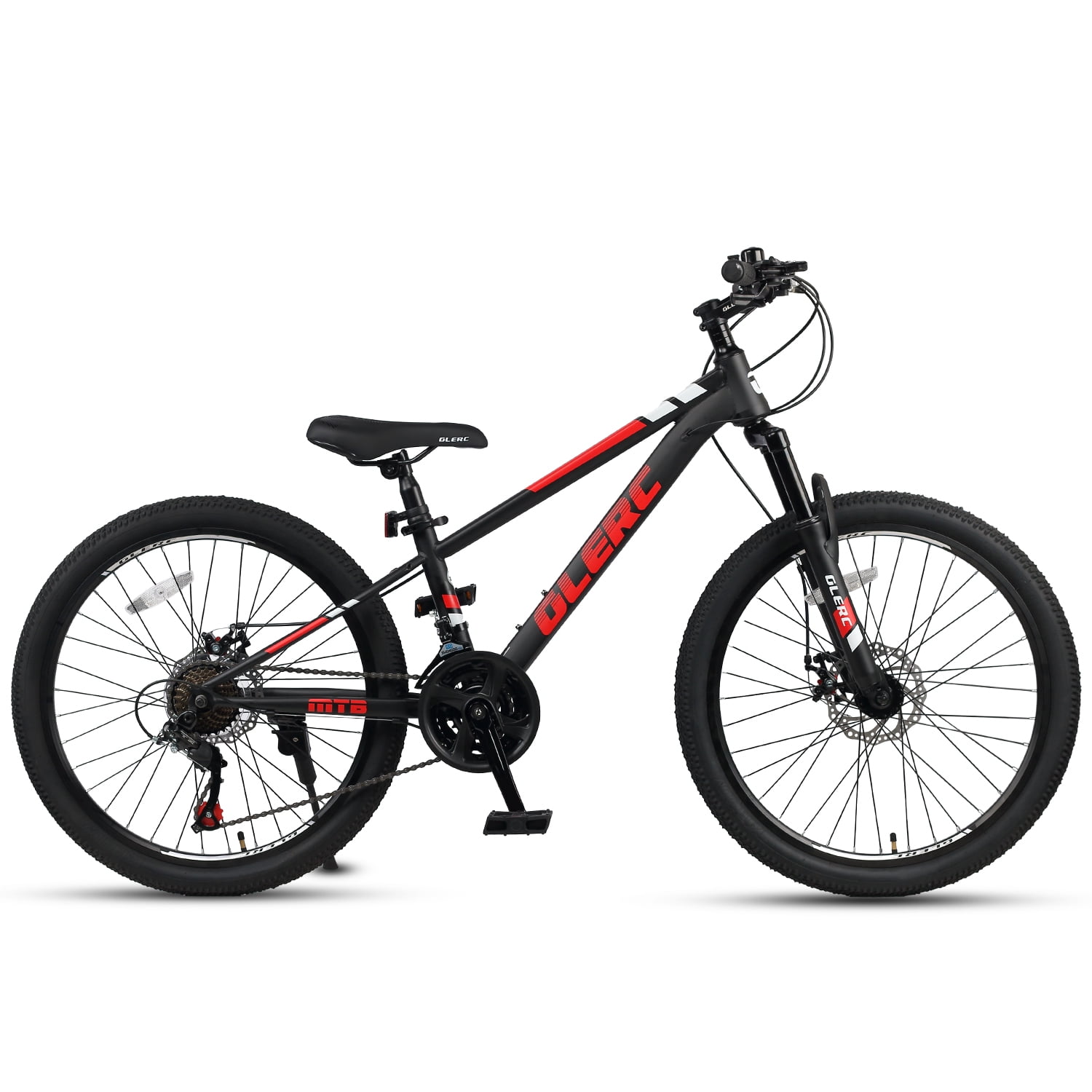 Glerc Skyline Kids Mountain Bike, 21-Speed Bicycle with Front Suspension and Dual Disc Brakes (Black, 24 in) 7bweo
