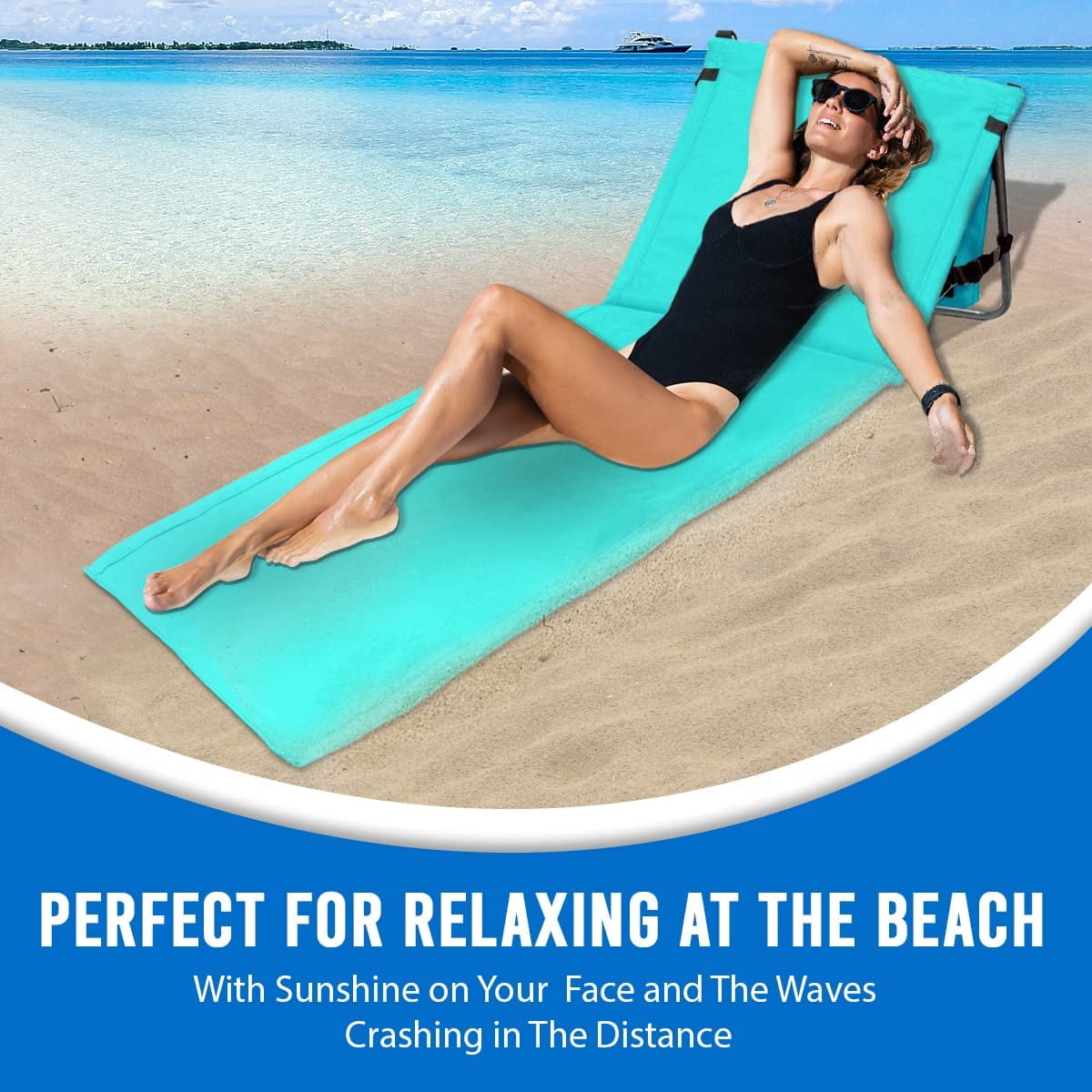 Bo-Toys Portable Beach Mat Padded Lounge Chair with Attached Tote (Blue, 21.25 in x 63.5 in) pw5hw