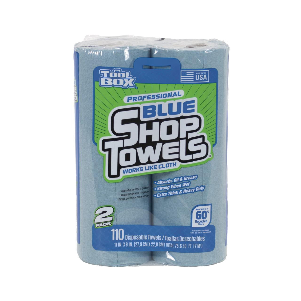 Sellars ToolBox Blue Shop Towels (Heavy-Duty Absorbent Paper Wipes, 2-Pack, 110 Total Sheets) wak9n