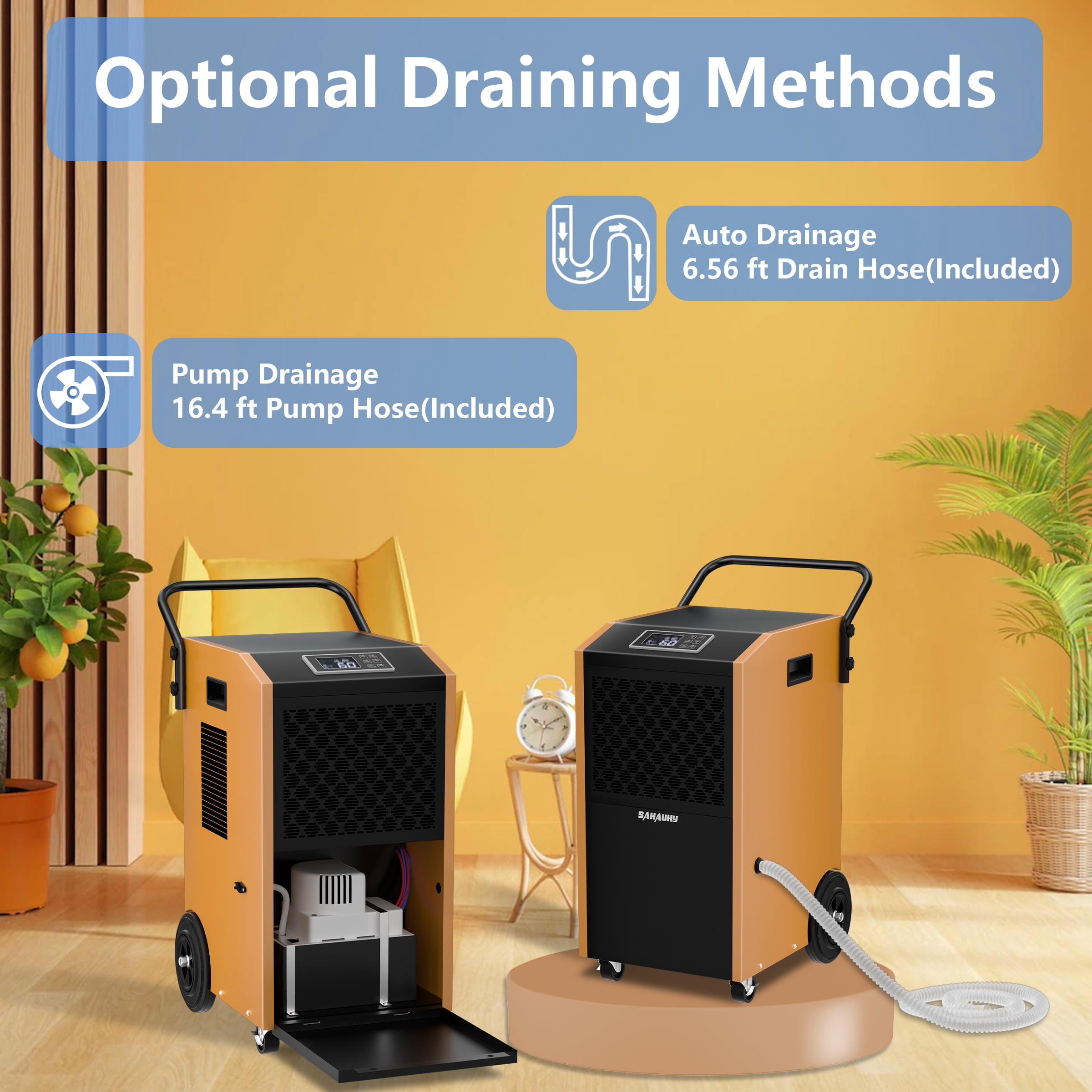 SAHAUHY Commercial Dehumidifier with Built-in Pump and Drain Hose for Large Spaces (168 Pints, 7,200 Sq Ft) o0r39