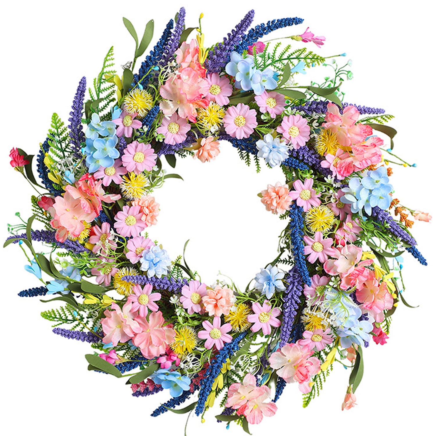 KLPIZB Spring Summer Floral Wreath, Daisy and Lavender Farmhouse Decor for Front Door (Multicolor, 18 in) 9hbjh