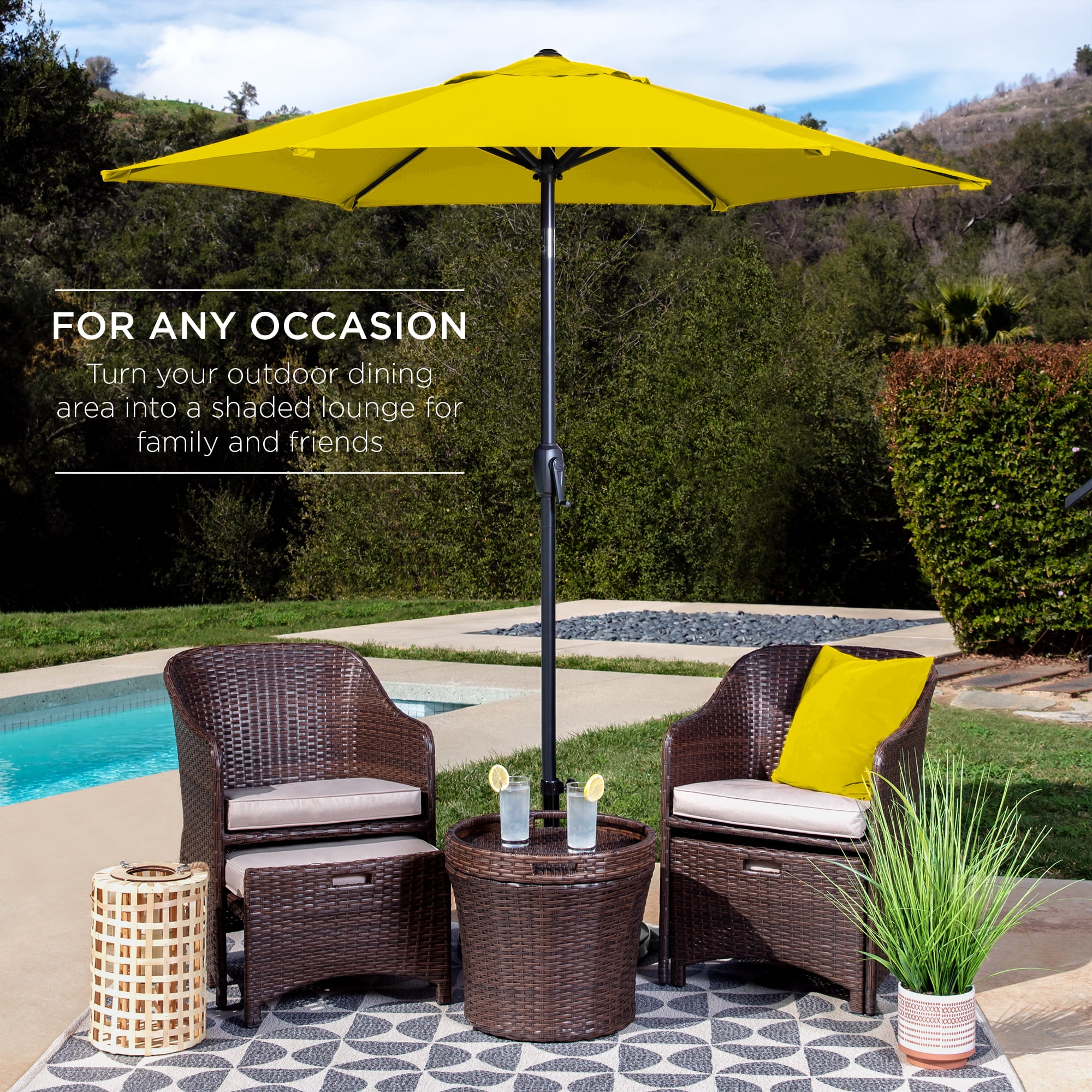 Best Choice Products 7.5ft Heavy-Duty Outdoor Market Patio Umbrella with Push Button Tilt and Crank (Yellow, 7.5 ft) kms0g