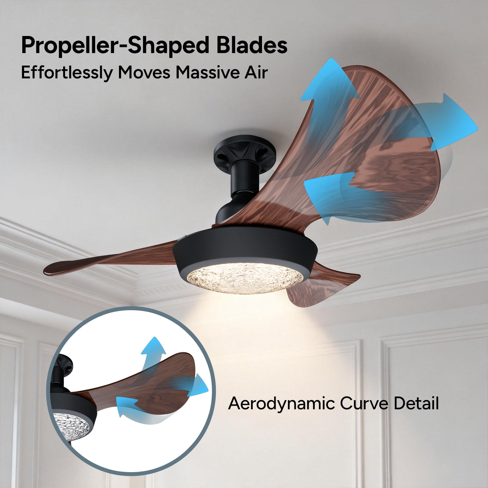 Faryuan 25 in Modern Ceiling Fan with Light and Remote, Walnut Finish Blades, 3-Color Temperature LED (25 in) tx255