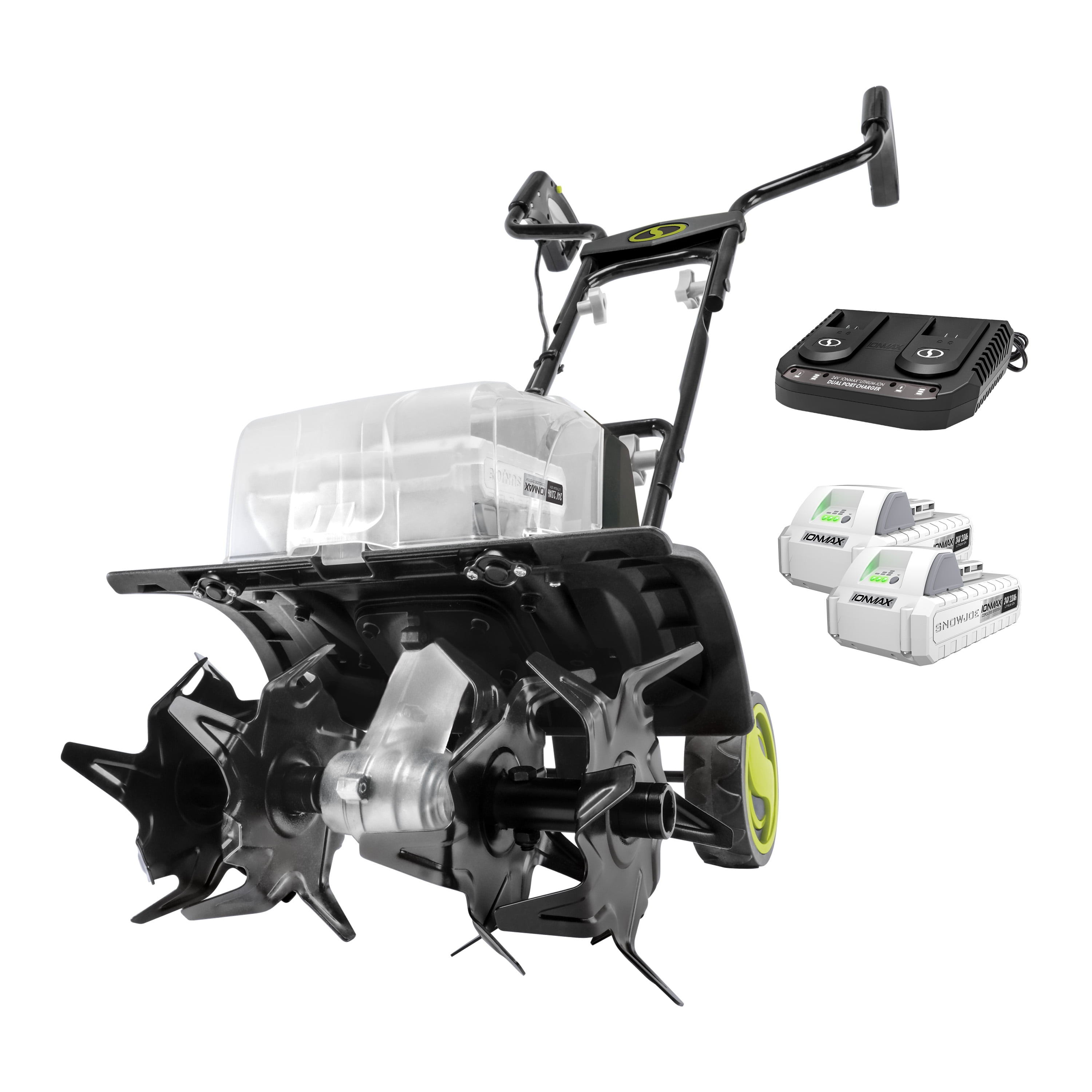 Sun Joe 48V Cordless Garden Tiller and Soil Cultivator, Electric Power Tool for Yard Maintenance (Green, 14 in Width) wllps