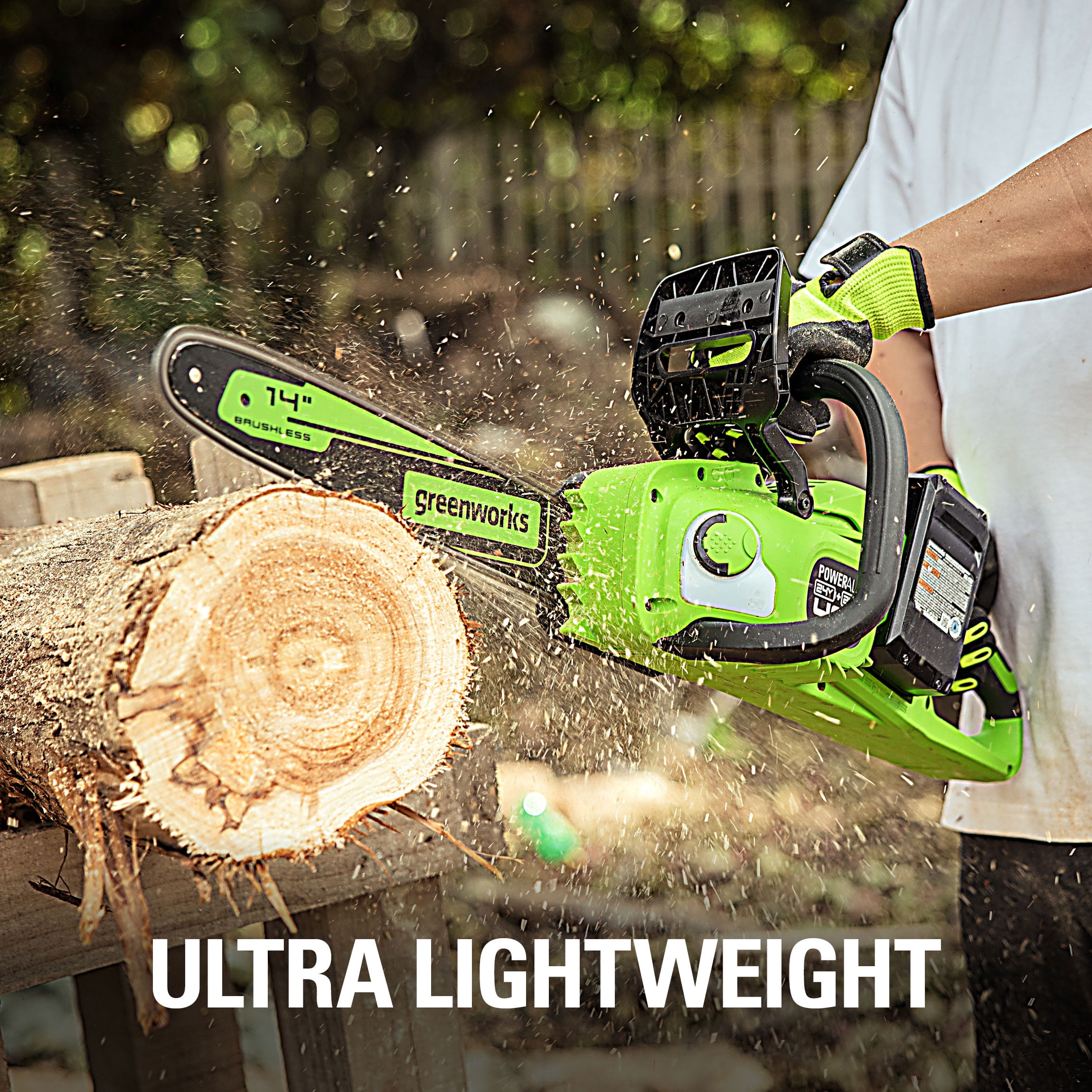Greenworks 48V Cordless Brushless Chainsaw with (2) 4Ah Batteries and Dual Port Charger (14 in) 8ecq5