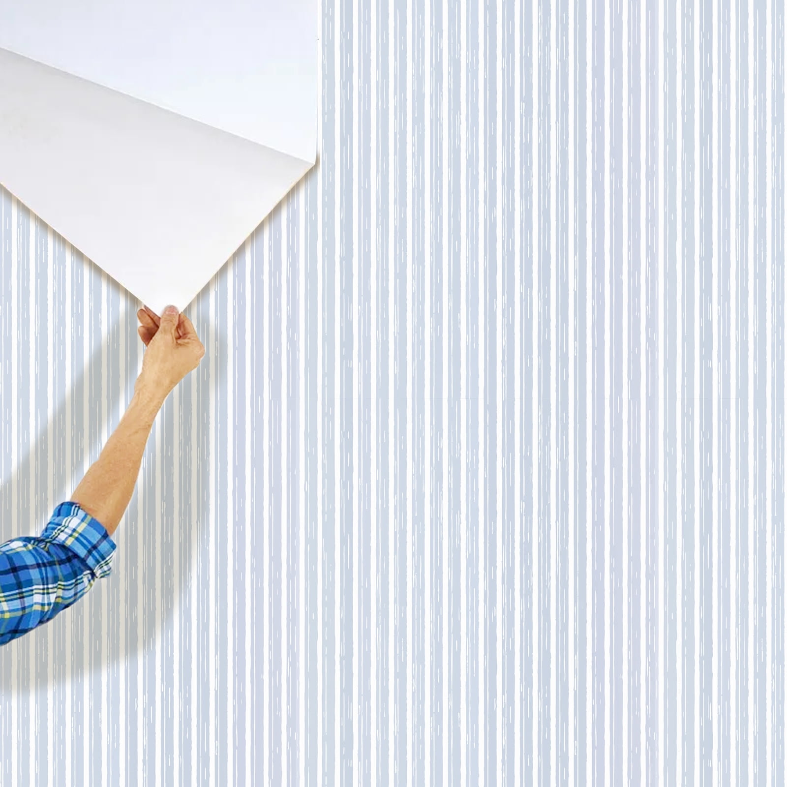Kwagocar Peel and Stick Wallpaper Self-Adhesive Decorative Liner for Furniture and Walls (Blue Stripe, 17.7 in x 118 in) qq4r8