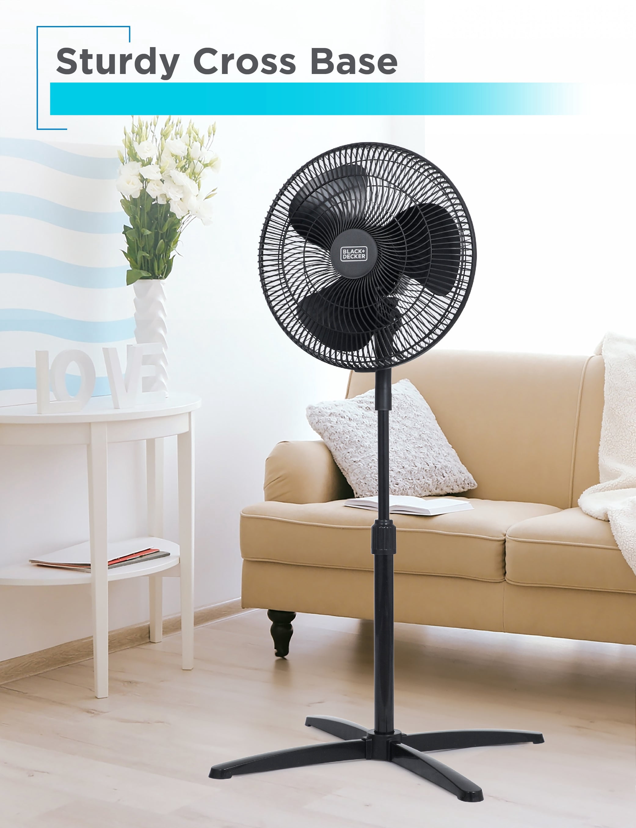 BLACK+DECKER 16-Inch Oscillating Pedestal Fan, Adjustable Height Standing Fan with 3 Speed Settings (Black, 16 in) jeub1