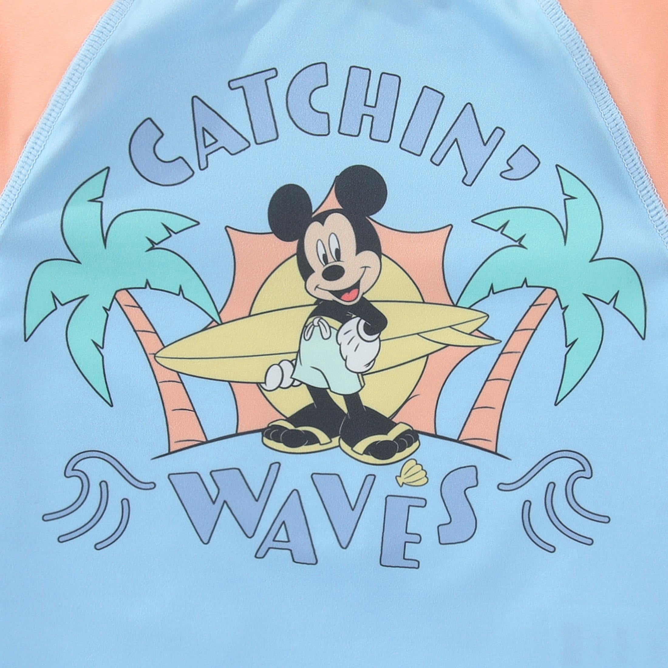 Disney Mickey Mouse UPF 50+ Rash Guard Swim Trunks and Sun Hat Set (Orange, 3M-24M) npph6