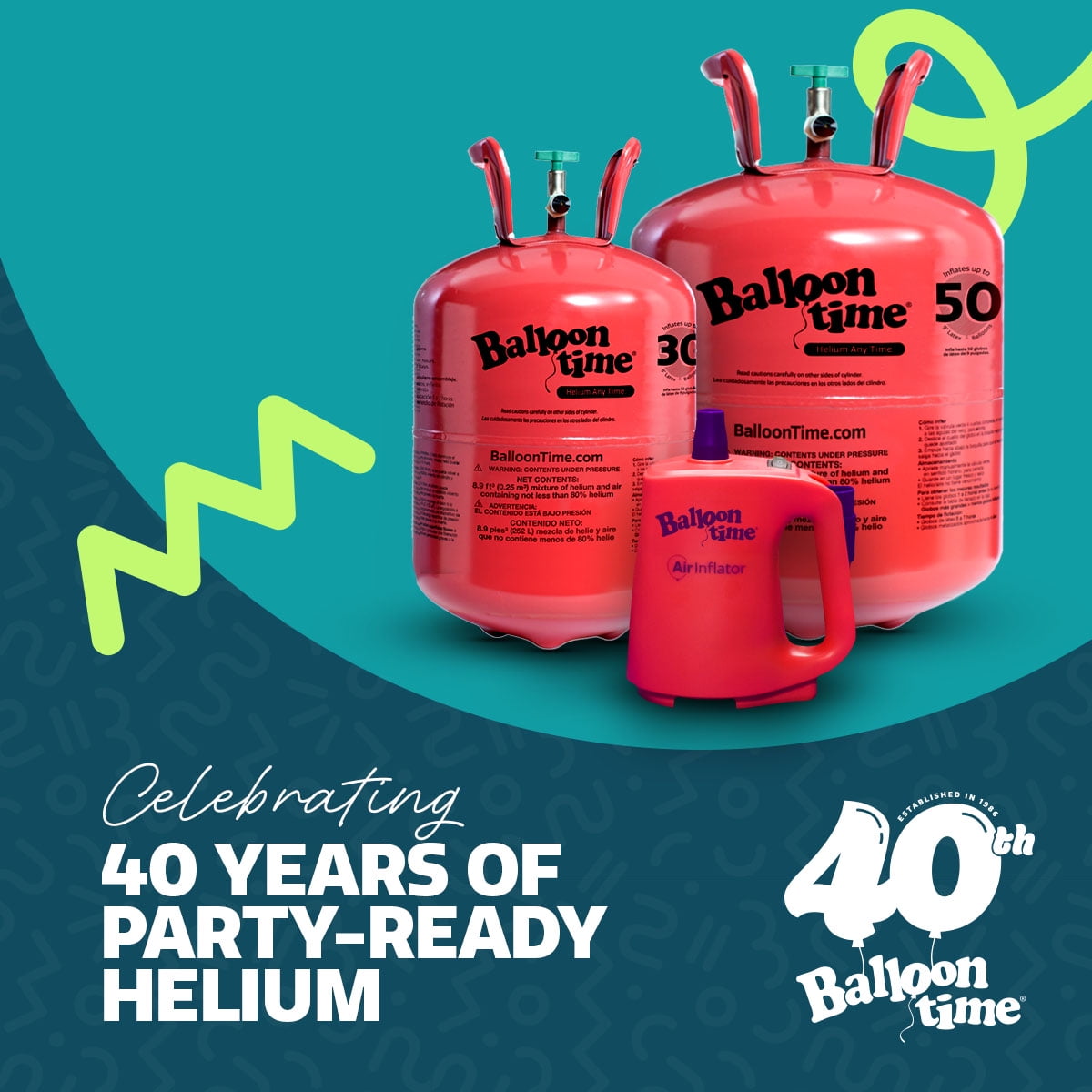Balloon Time Helium Tank Kit for Party Decorations with Ribbons and Balloons (Medium, 8.9 cu ft) 6ayji