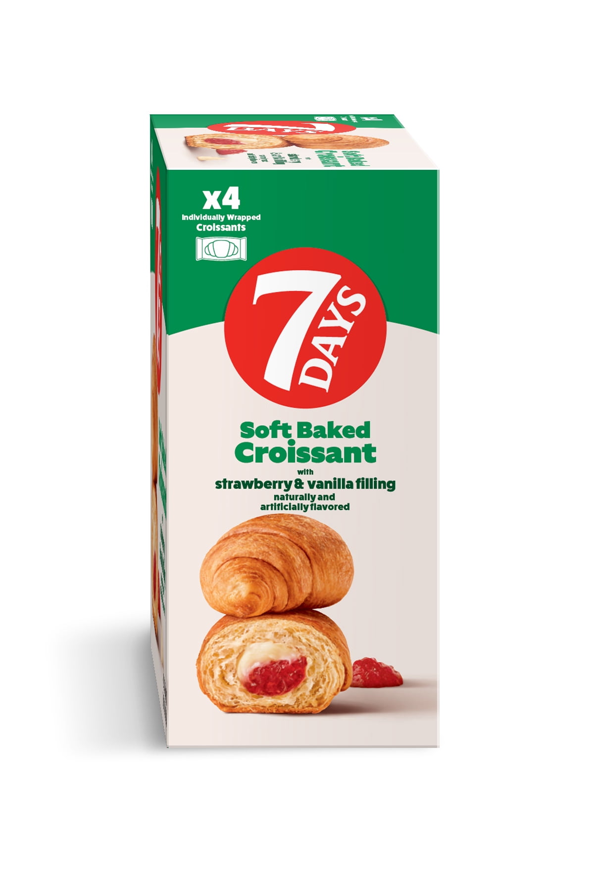 7DAYS Soft Croissant, Strawberry Vanilla Flavor, Ready-to-Eat Breakfast Pastry (4 Pack, 8.48 oz Total) 50sch