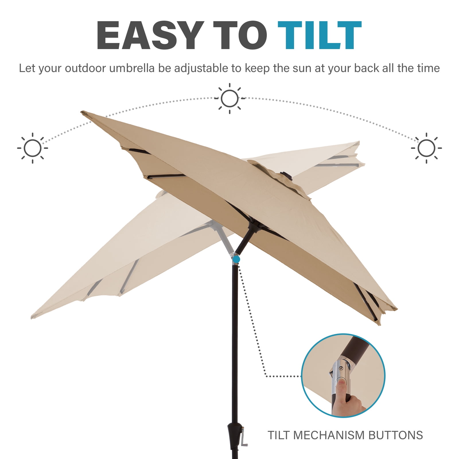 FUNDAZE Rectangular Patio Umbrella with Crank and Tilt, UV-Resistant Outdoor Shade for Deck and Garden (Beige, 6.5 ft x 10 ft) 5ydlf