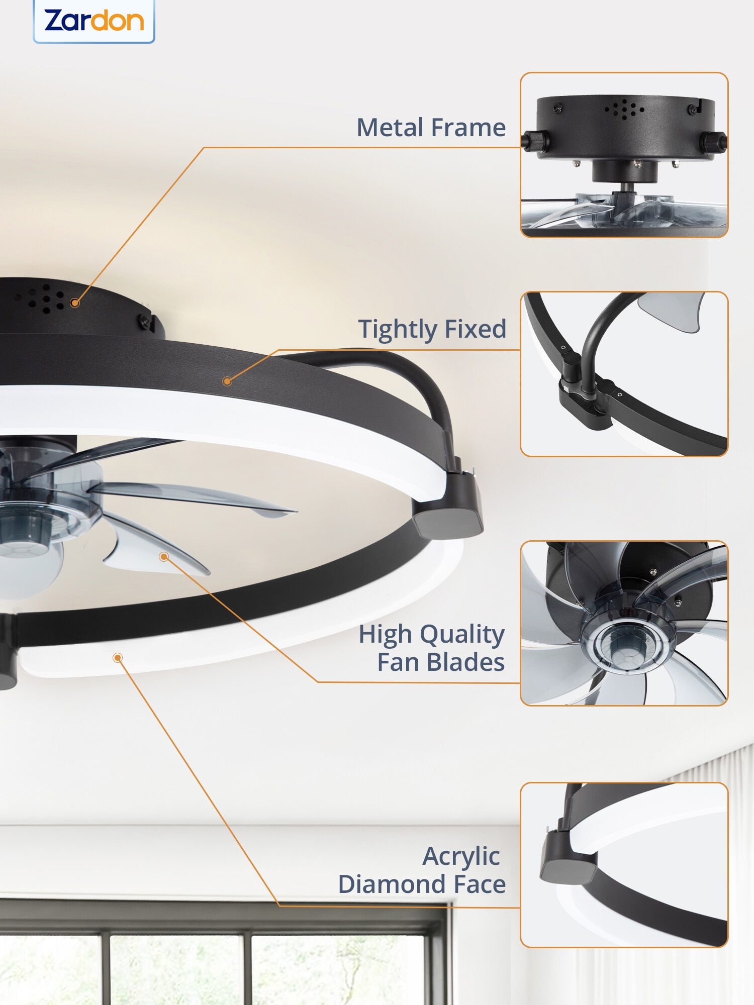 Zardon 20 in Flush Mount Ceiling Fan with LED Light and Remote Control (Black, 20 in) n2ly7