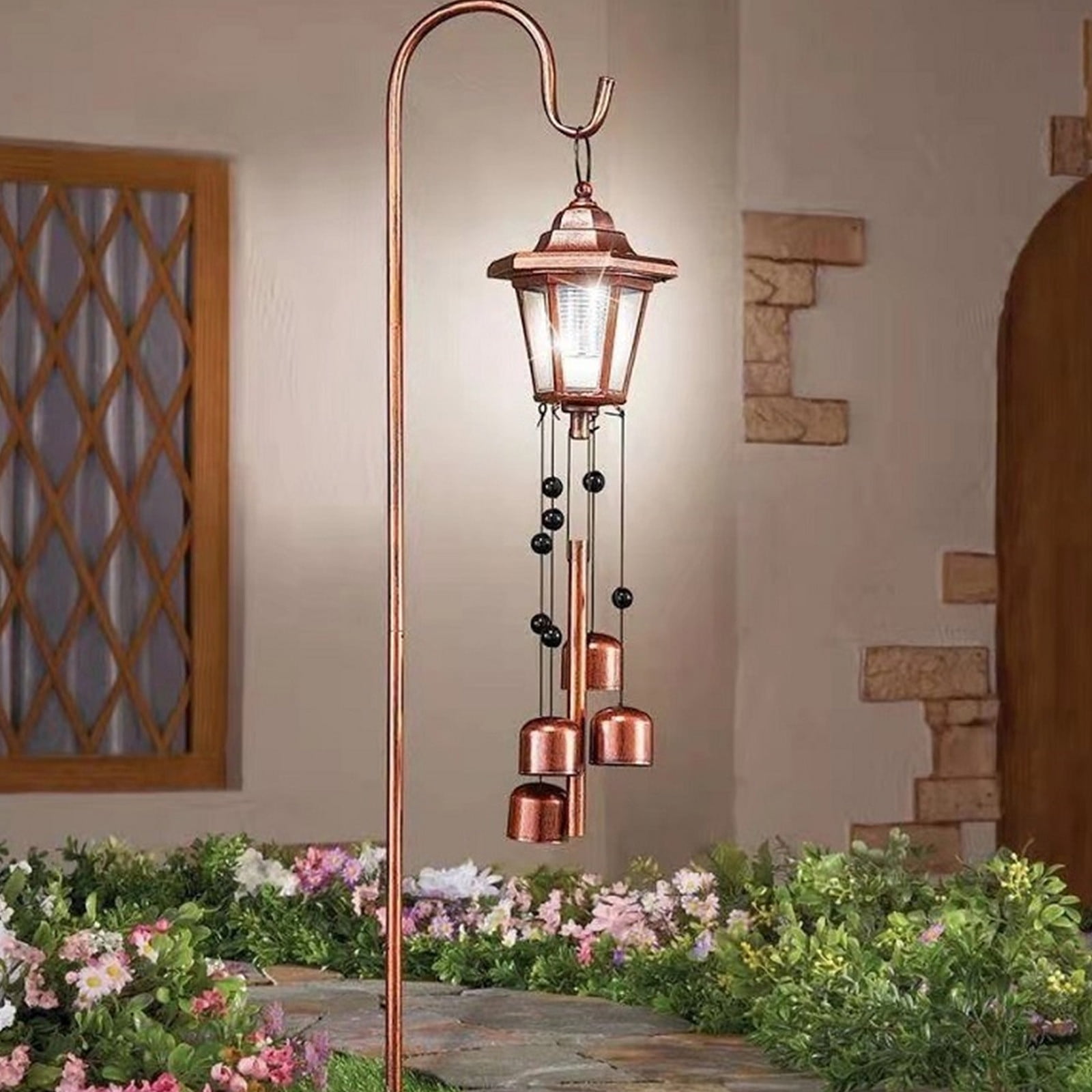 Mrasaso Solar Iron Wind Chime Light, Waterproof Decorative Hanging Chandelier for Patio and Garden (Bronze, 1 Pack) e7x9n