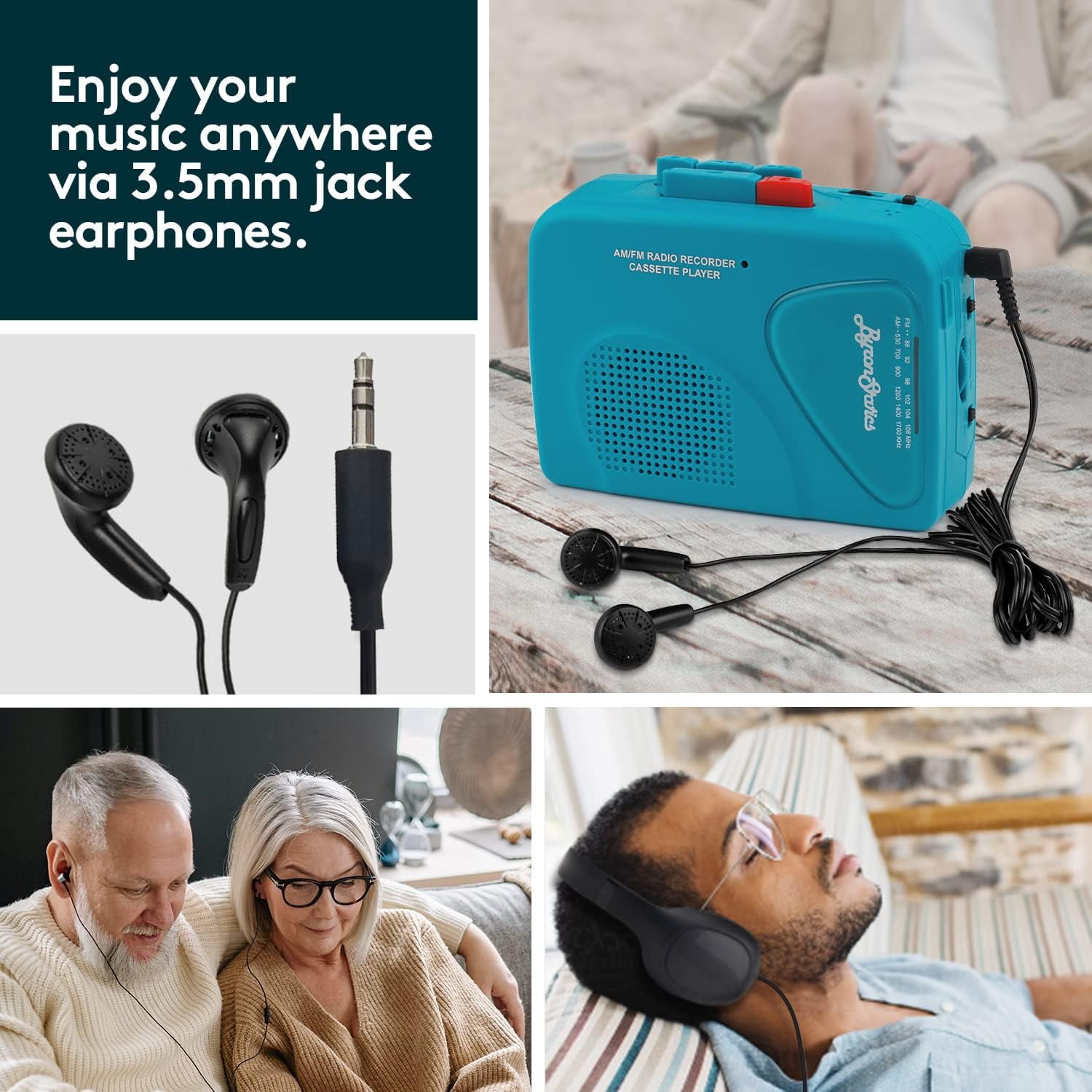 ByronStatics Portable Cassette Player and AM/FM Radio Recorder (Teal, 4.72 x 3.54 x 1.18 in) 3nth1