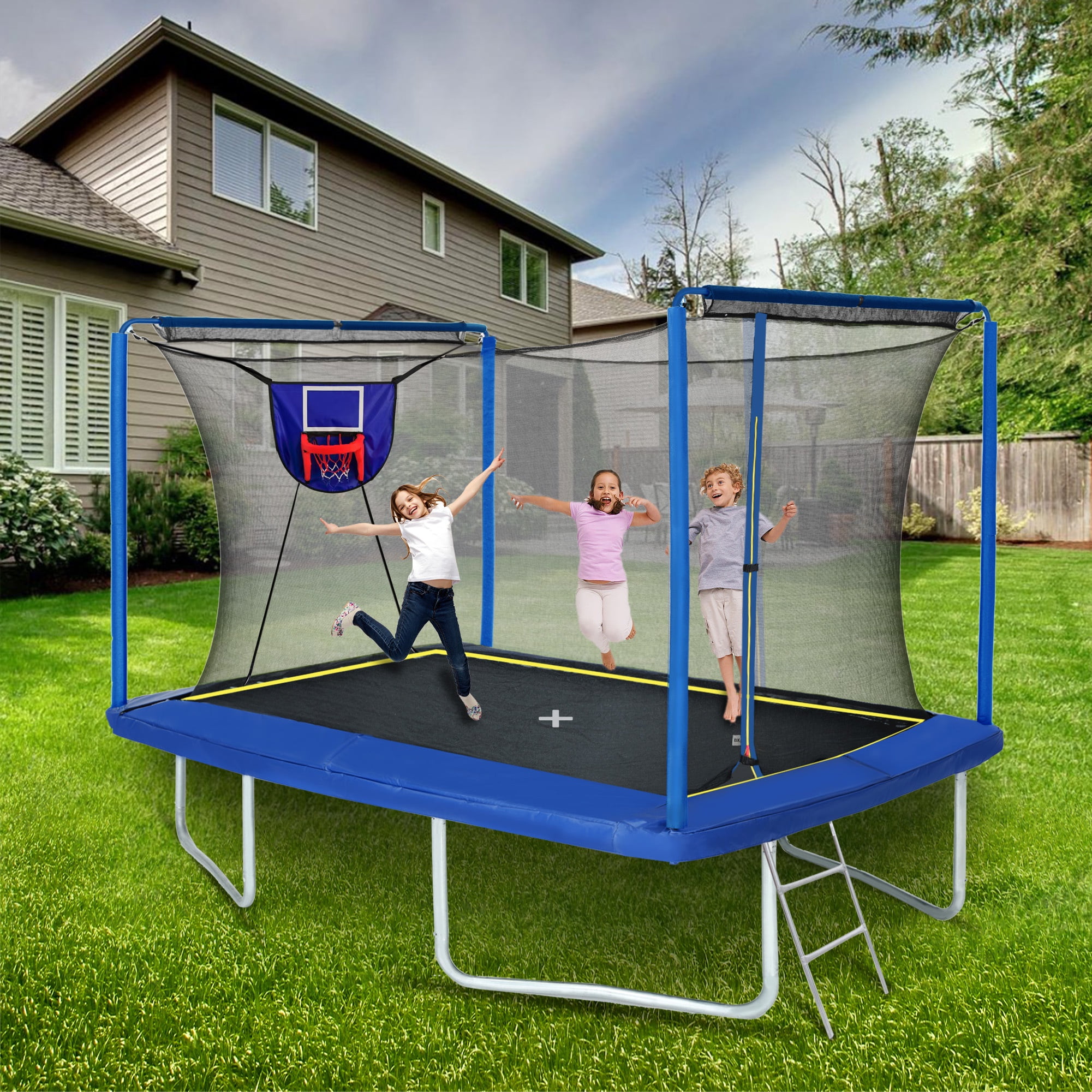 Segmart 8x12ft Rectangle Trampoline with Enclosure Net and Football Target (1000 lb Capacity) gkilj